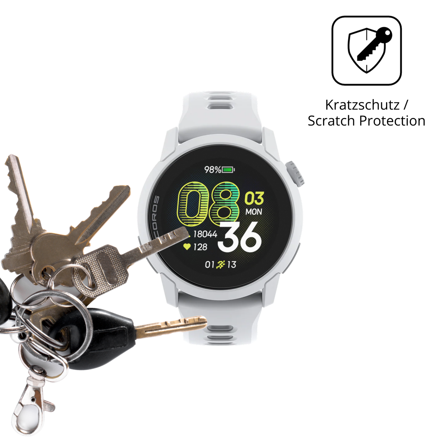 Schutz gegen Kratzer auf dem corospace 4 Glas durch Schlüssel oder Ähnliches