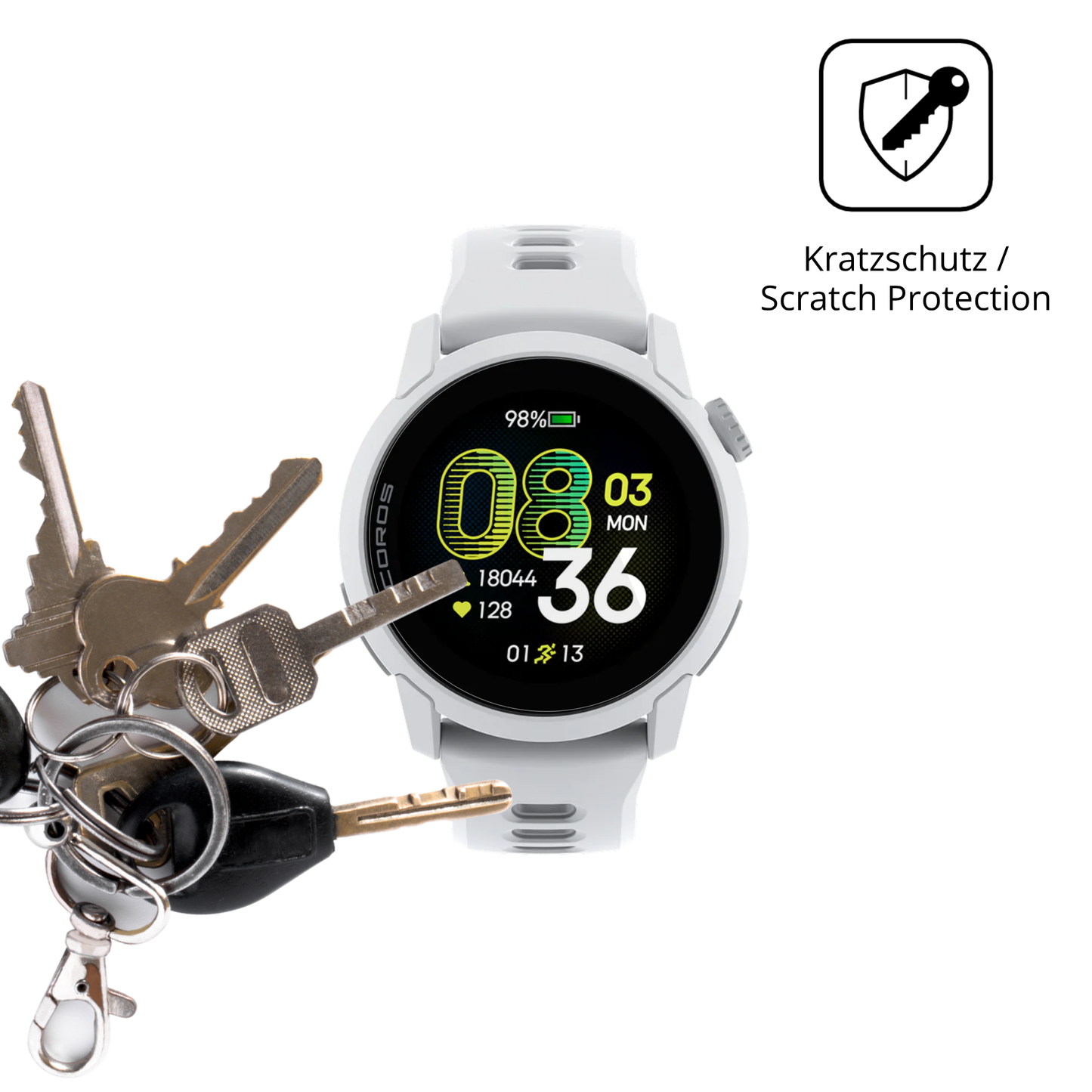 Schutz gegen Kratzer auf dem corospace 4 Glas durch Schlüssel oder Ähnliches