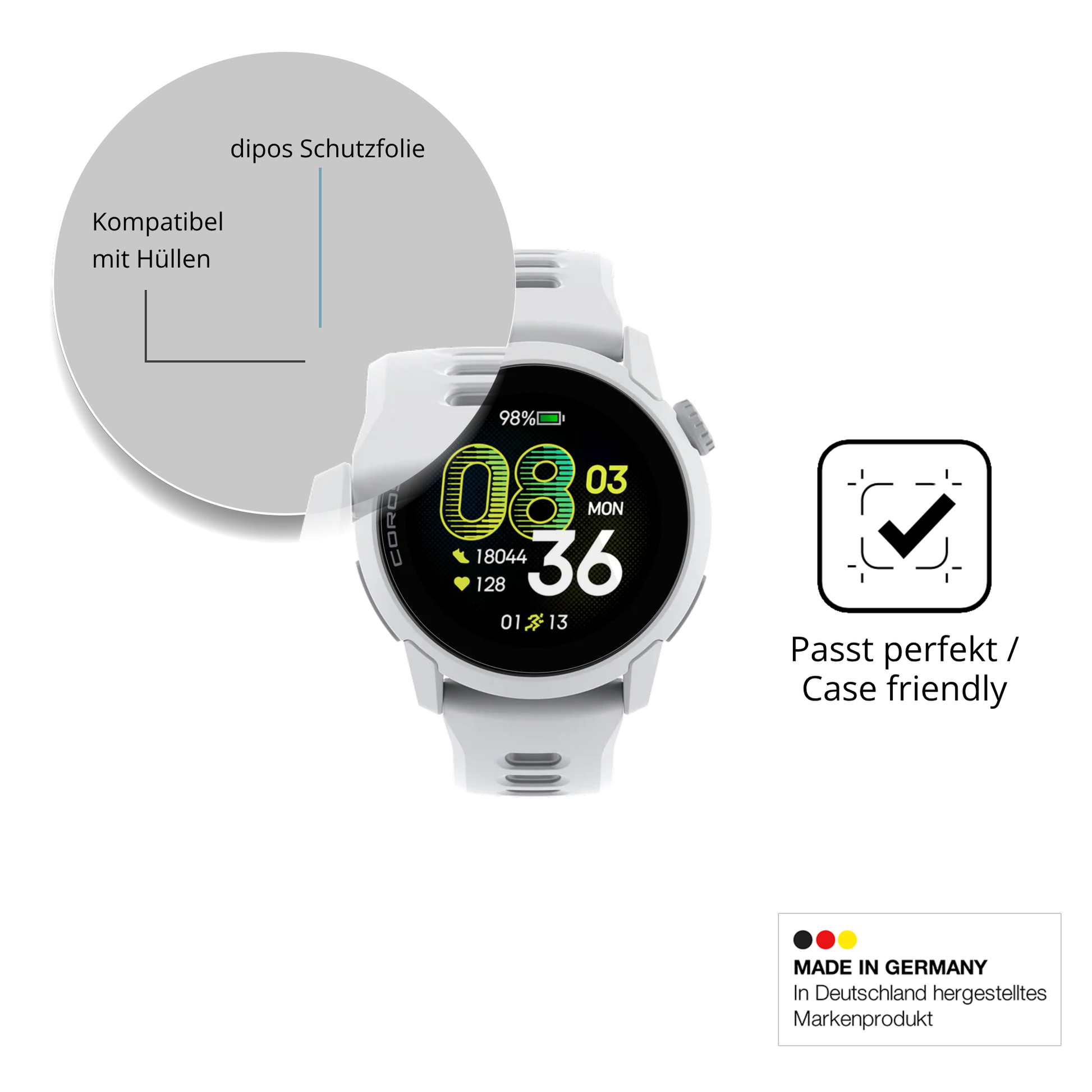 Schutzfolie mit optimaler Passform, zur Verwendung mit Hüllen geeignet