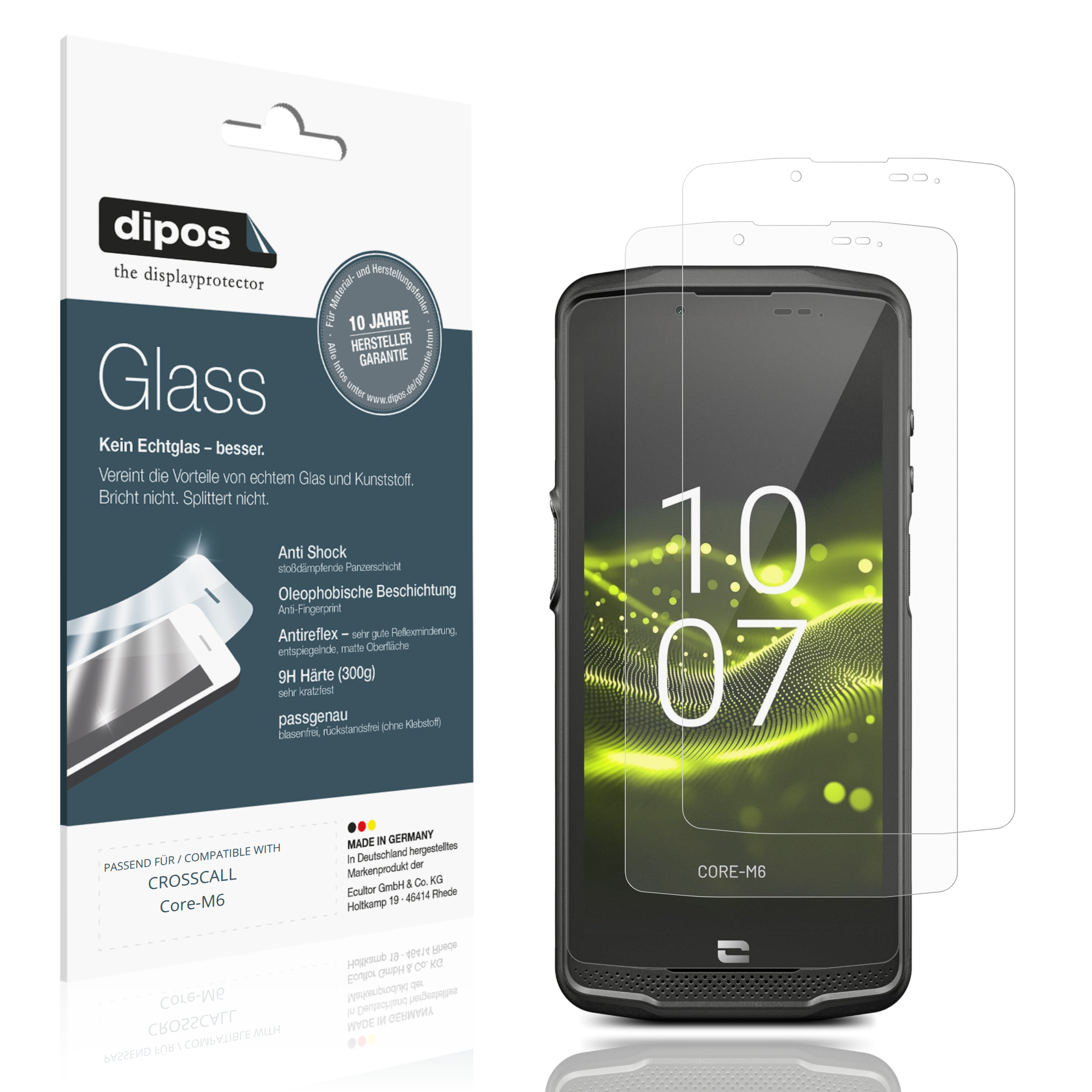 Matte Displayschutzfolie von dipos passend für CROSSCALL Core-M6, 9H kratzfest und blasenfrei montiert