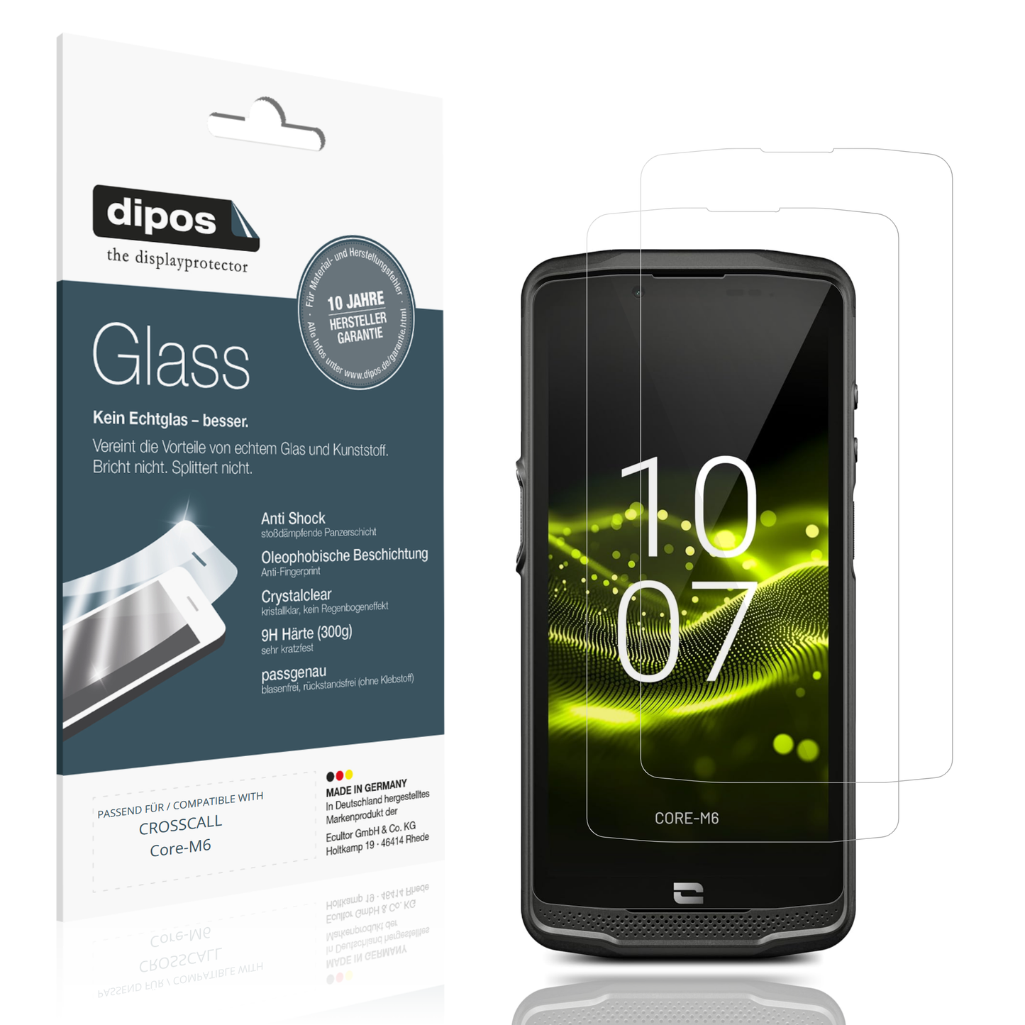 Klare Displayschutzfolie von dipos passend für CROSSCALL Core-M6, 9H kratzfest und blasenfrei montiert