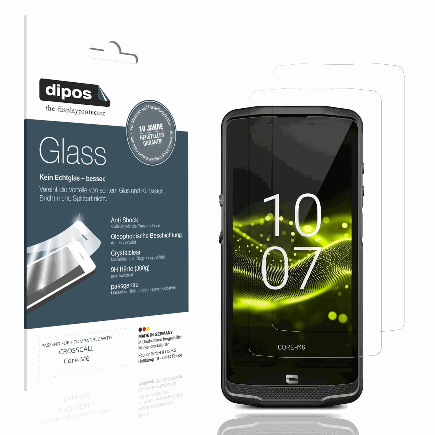 Klare Displayschutzfolie von dipos passend für CROSSCALL Core-M6, 9H kratzfest und blasenfrei montiert