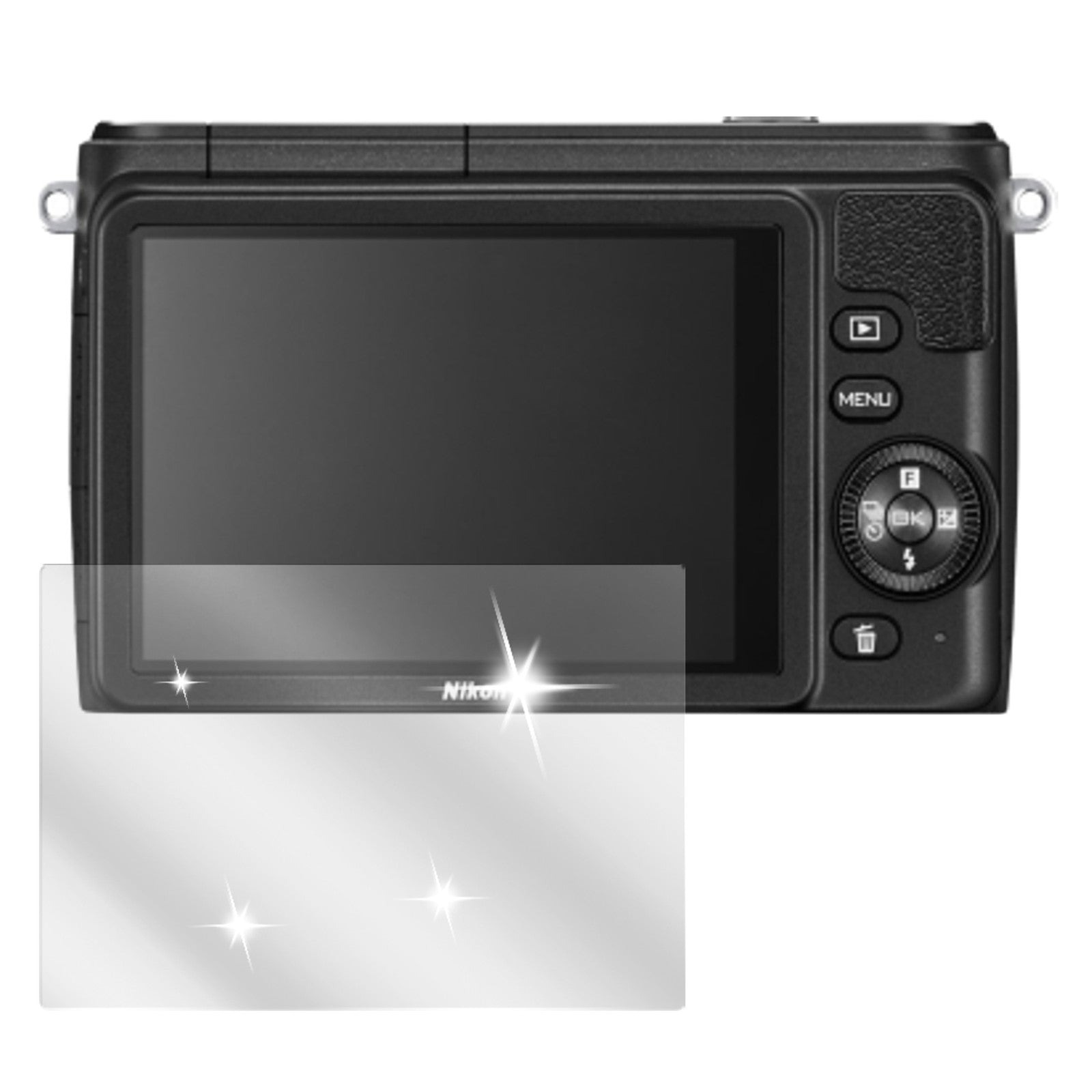 1 S1Nikon mit aufgebrachter dipos Displayschutzfolie, glasklare Darstellung ohne Einschränkungen