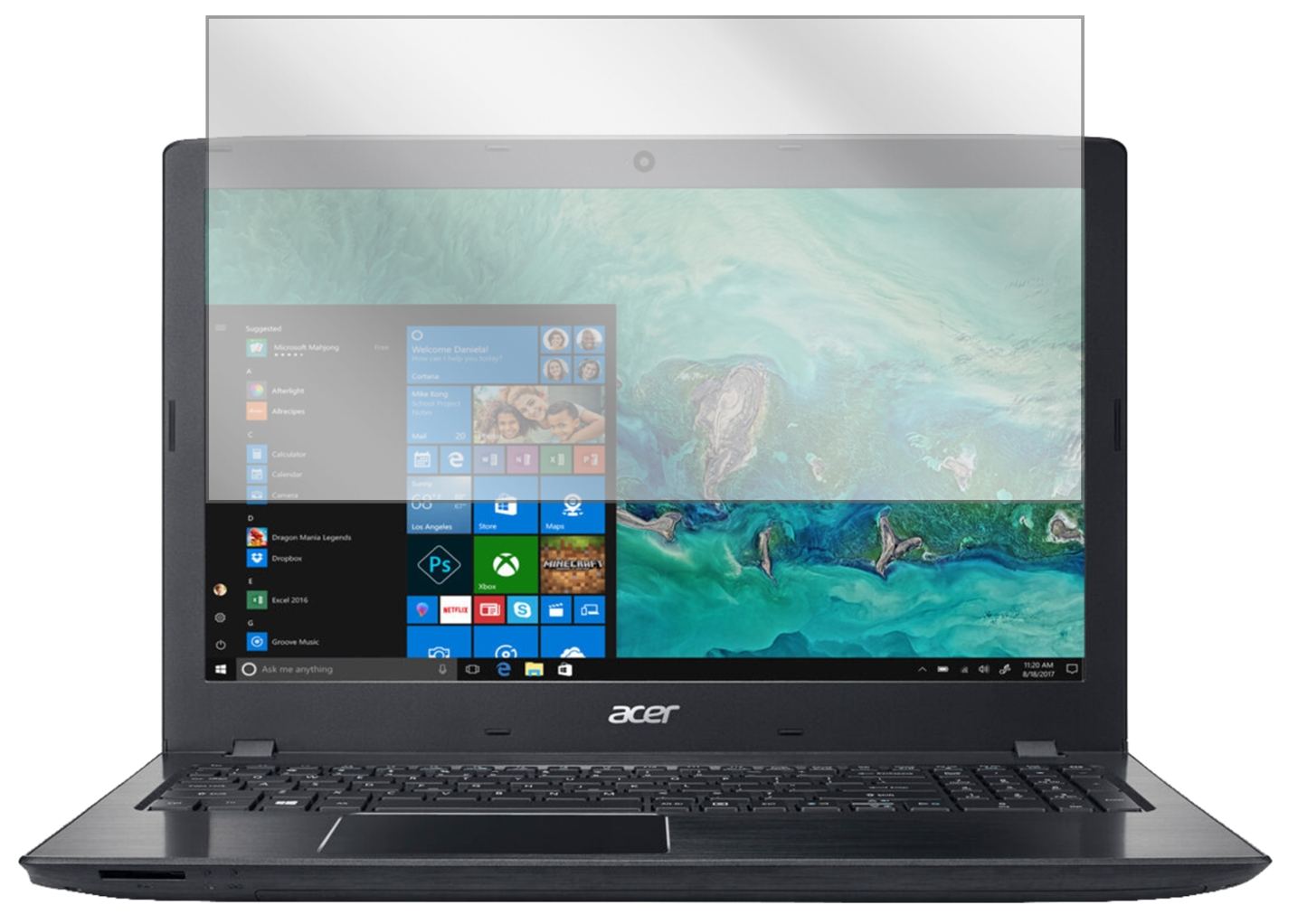 AcerAspire ES 15 mit aufgebrachter dipos Displayschutzfolie, glasklare Darstellung ohne Einschränkungen