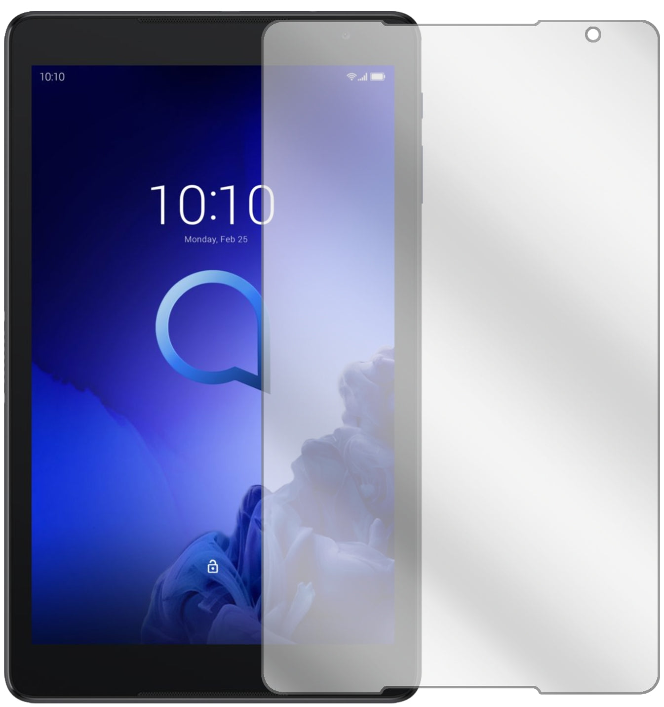 Alcatel3T 10 Zoll mit aufgebrachter dipos Displayschutzfolie, glasklare Darstellung ohne Einschränkungen