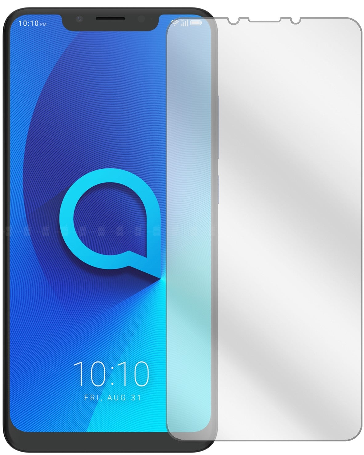 Alcatel5V mit aufgebrachter dipos Displayschutzfolie, glasklare Darstellung ohne Einschränkungen