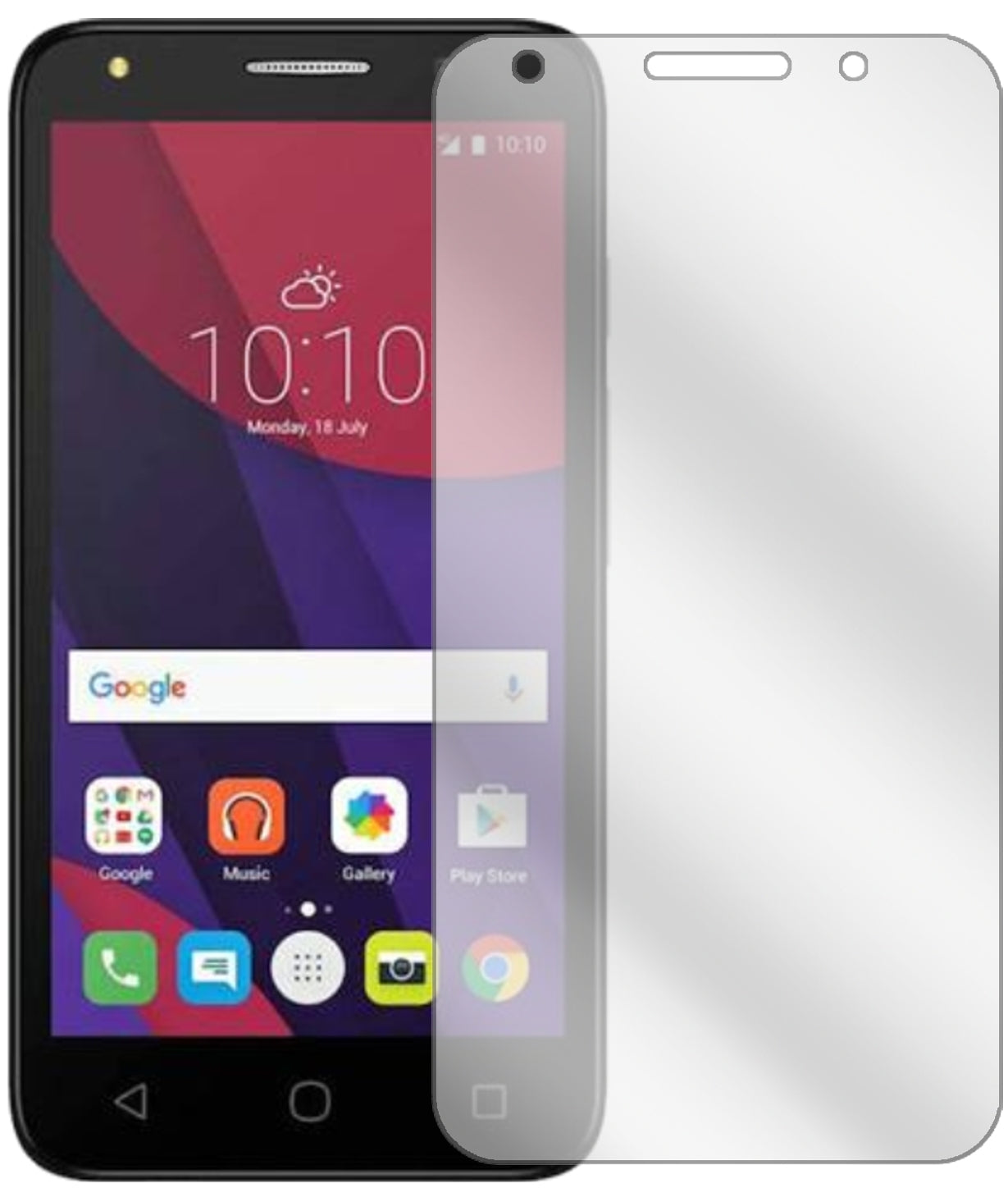 AlcatelPixi 4 mit aufgebrachter dipos Displayschutzfolie, glasklare Darstellung ohne Einschränkungen