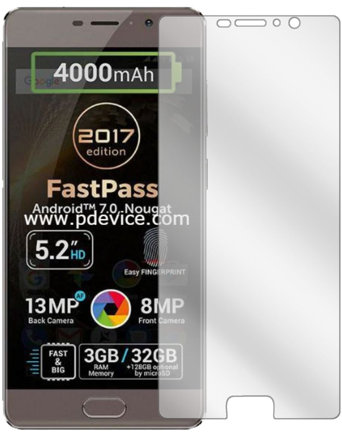 AllviewP9 Energy Lite 2017 mit aufgebrachter dipos Displayschutzfolie, glasklare Darstellung ohne Einschränkungen