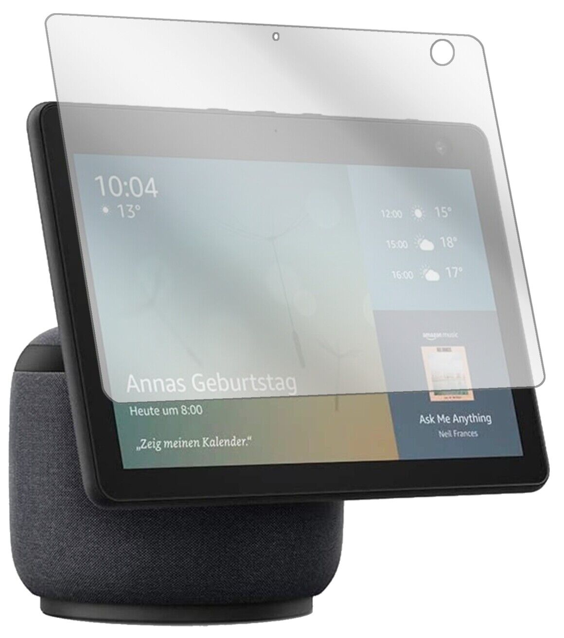 AmazonEcho Show 10 (3. Generation) mit aufgebrachter dipos Displayschutzfolie, glasklare Darstellung ohne Einschränkungen