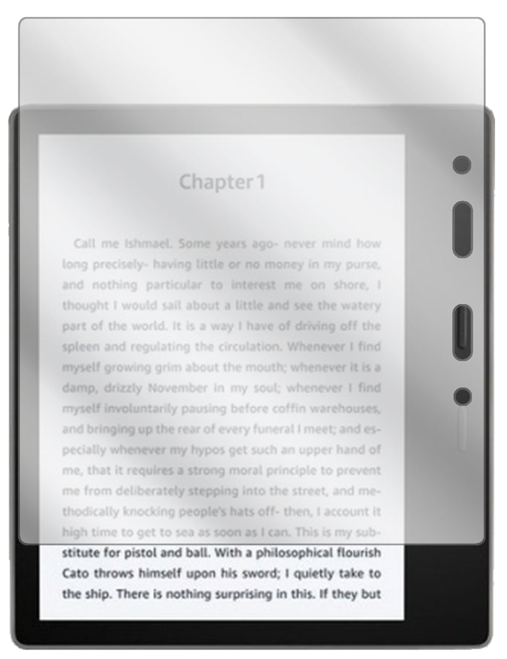 AmazonKindle Oasis (2019) mit aufgebrachter dipos Displayschutzfolie, glasklare Darstellung ohne Einschränkungen
