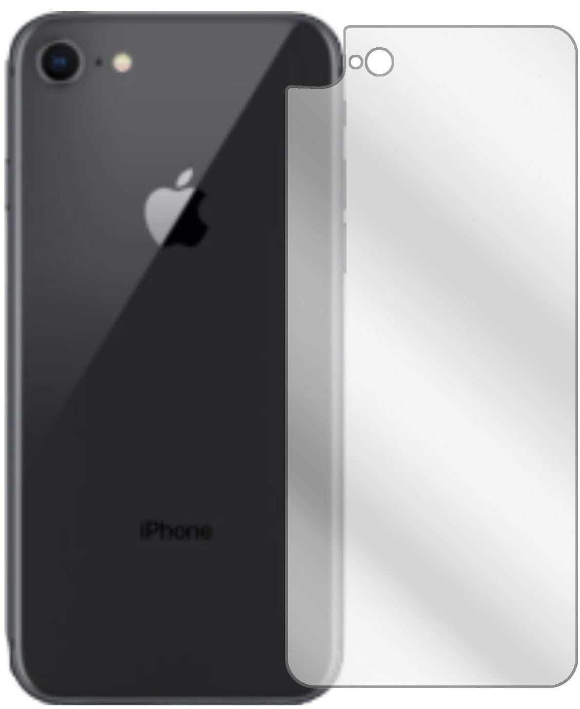 AppleiPhone 8 Rückseite mit aufgebrachter dipos Displayschutzfolie, glasklare Darstellung ohne Einschränkungen