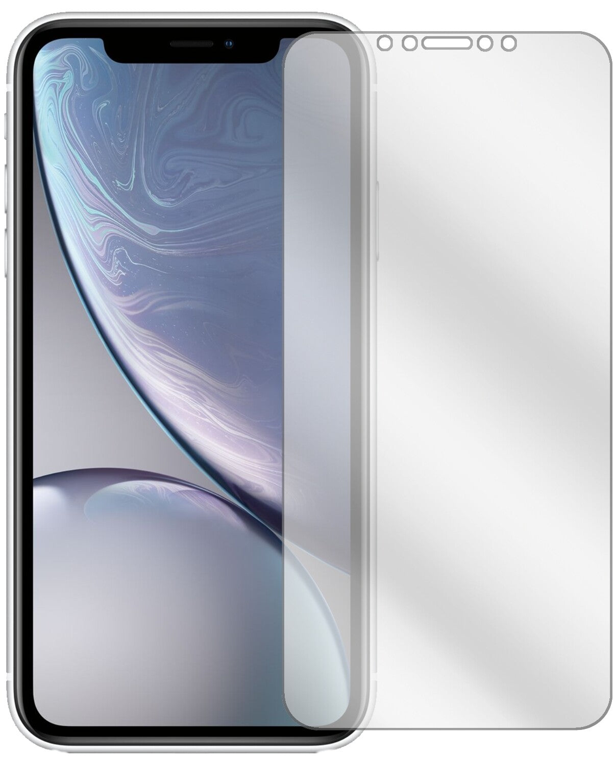 AppleiPhone XR mit aufgebrachter dipos Displayschutzfolie, glasklare Darstellung ohne Einschränkungen