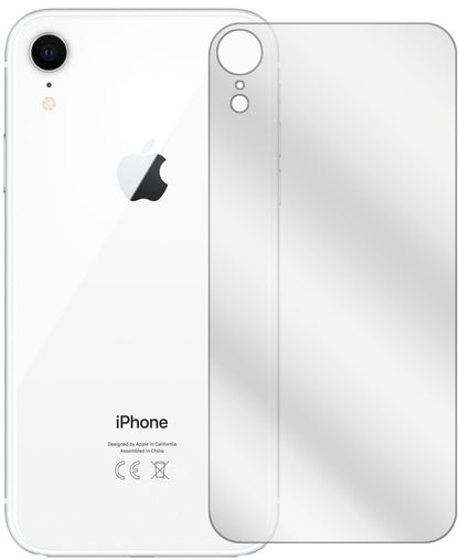 AppleiPhone XR Rückseite mit aufgebrachter dipos Displayschutzfolie, glasklare Darstellung ohne Einschränkungen