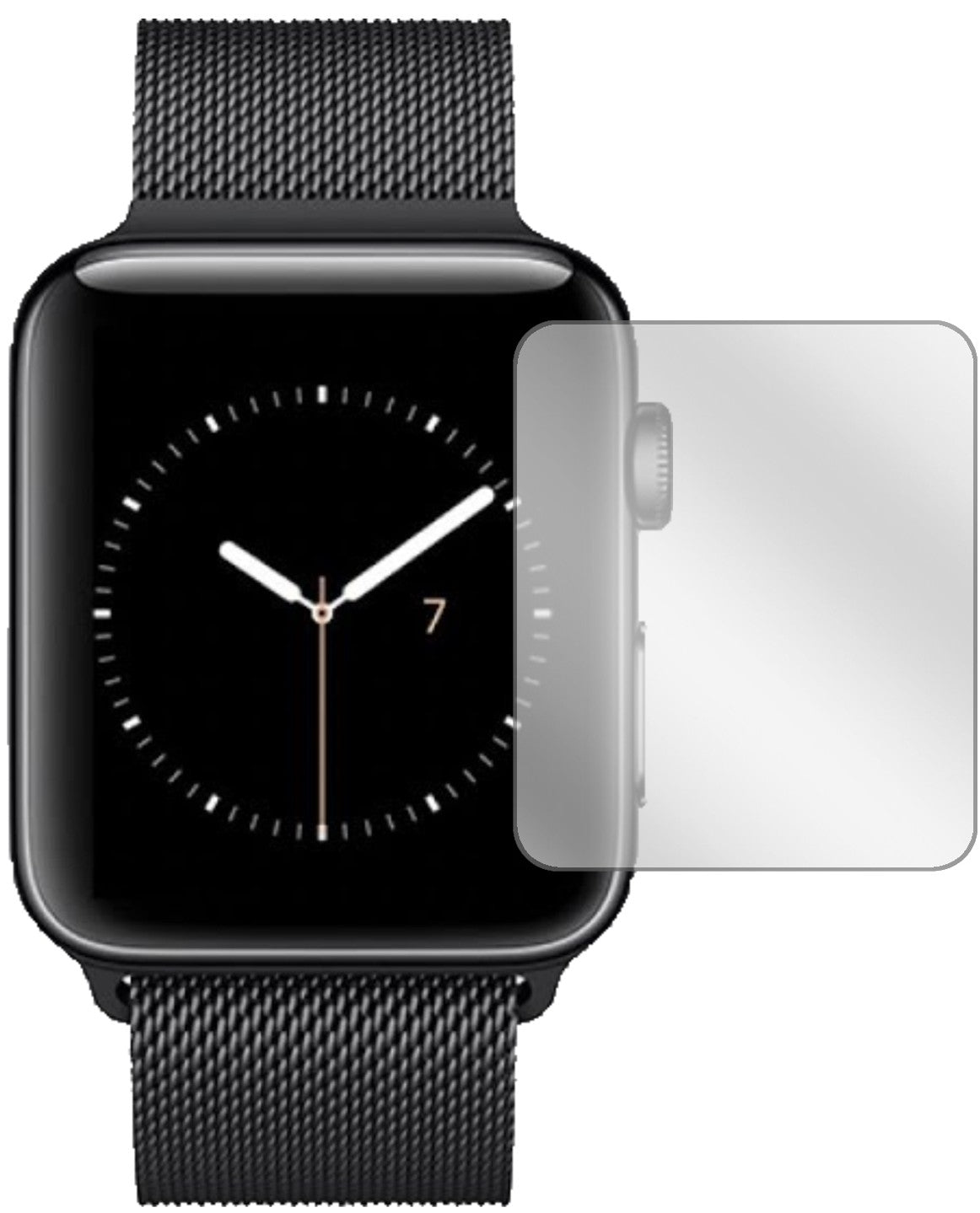 AppleWatch Series 3 42mm mit aufgebrachter dipos Displayschutzfolie, glasklare Darstellung ohne Einschränkungen