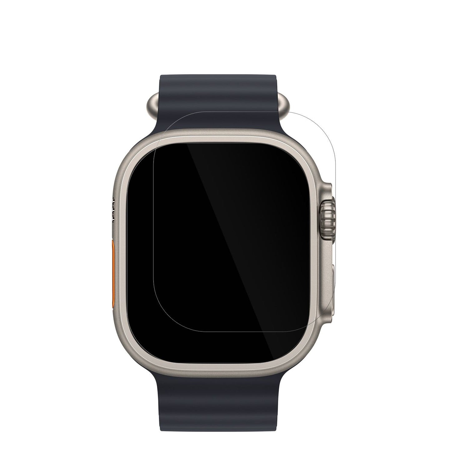 AppleWatch Ultra mit aufgebrachter dipos Displayschutzfolie, glasklare Darstellung ohne Einschränkungen