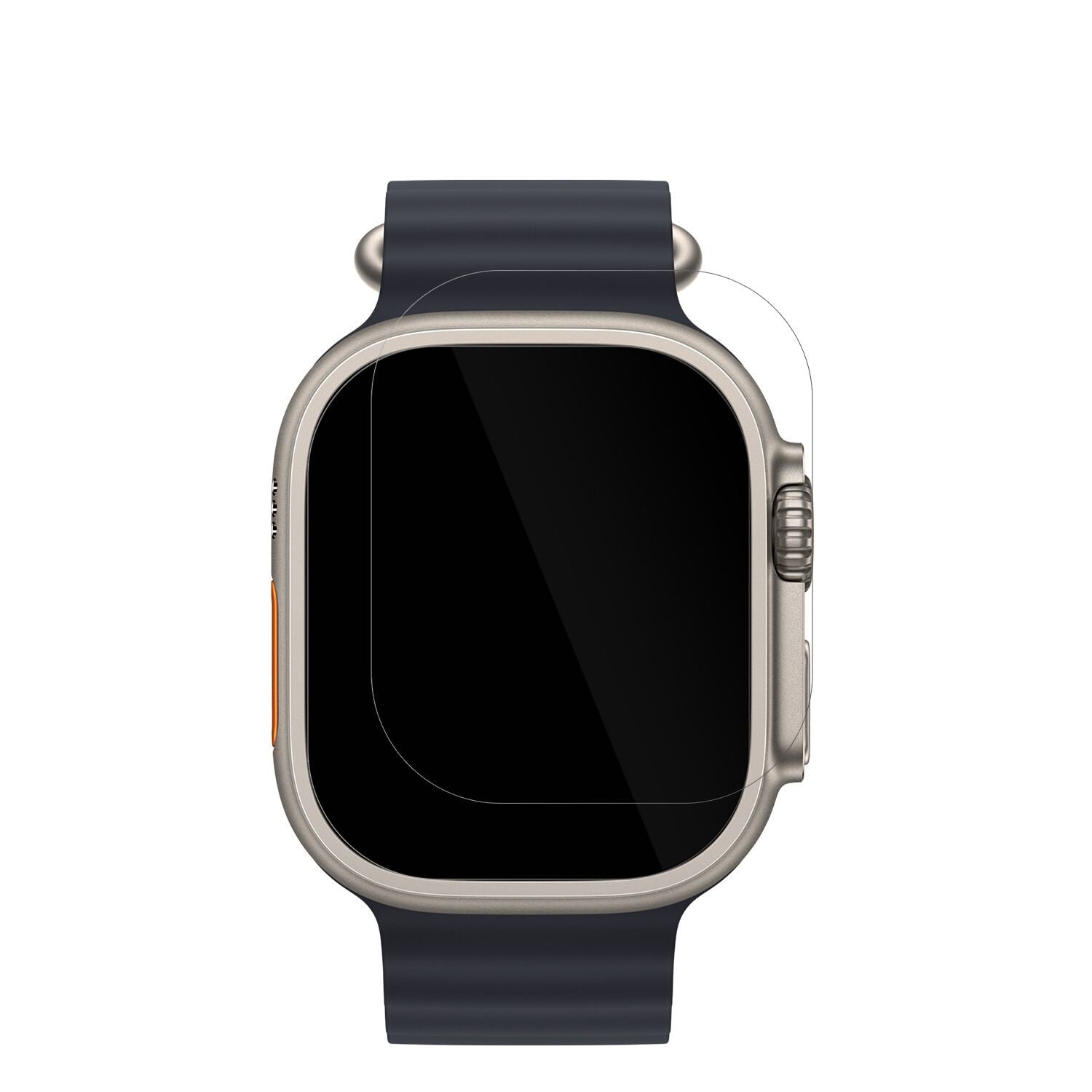 AppleWatch Ultra mit aufgebrachter dipos Displayschutzfolie, glasklare Darstellung ohne Einschränkungen