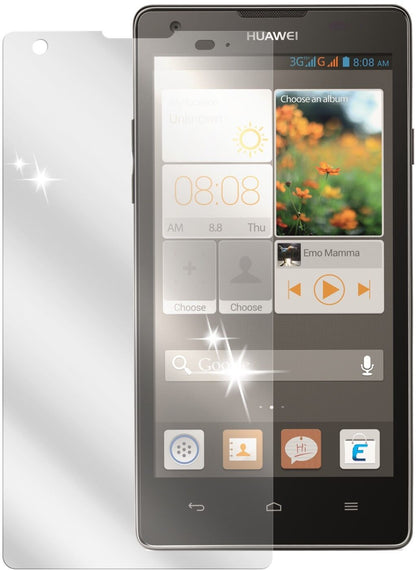 Ascend G700Huawei mit aufgebrachter dipos Displayschutzfolie, glasklare Darstellung ohne Einschränkungen