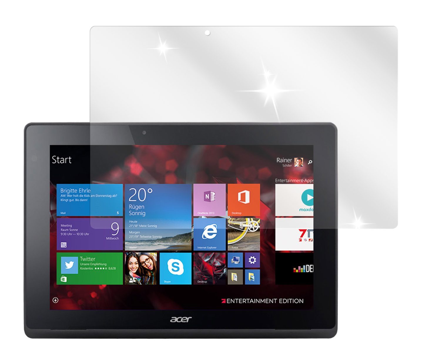 Aspire Switch 10 E Pro7Acer mit aufgebrachter dipos Displayschutzfolie, glasklare Darstellung ohne Einschränkungen