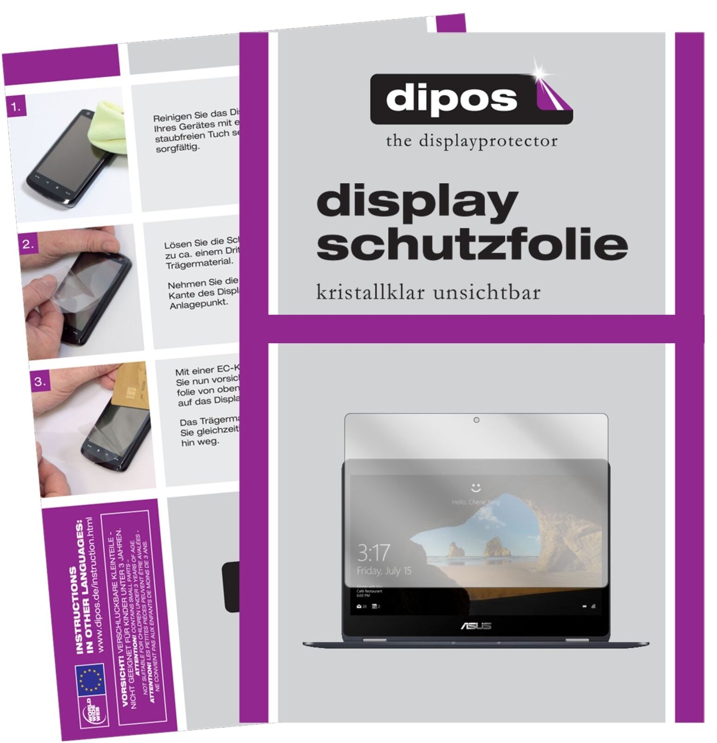 AsusNovaGo mit aufgebrachter dipos Displayschutzfolie, glasklare Darstellung ohne Einschränkungen
