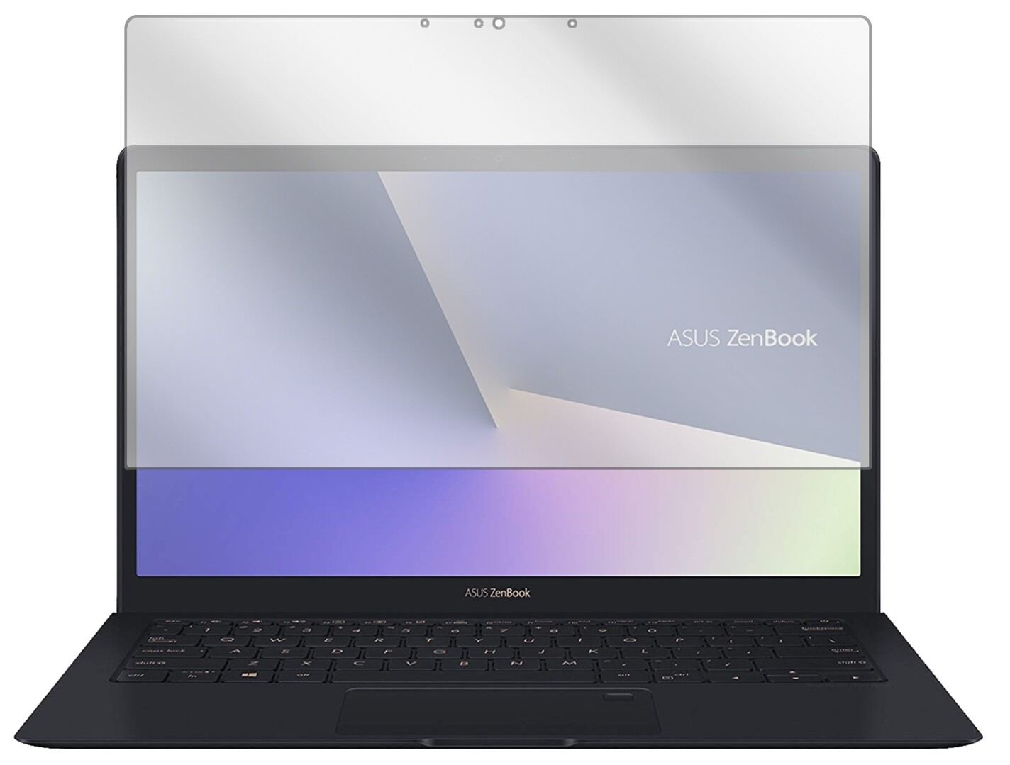 AsusZenBook S UX391UA mit aufgebrachter dipos Displayschutzfolie, glasklare Darstellung ohne Einschränkungen