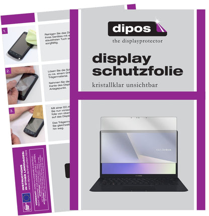 AsusZenBook S UX391UA mit aufgebrachter dipos Displayschutzfolie, glasklare Darstellung ohne Einschränkungen