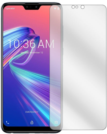 AsusZenFone Max Pro (M2) mit aufgebrachter dipos Displayschutzfolie, glasklare Darstellung ohne Einschränkungen