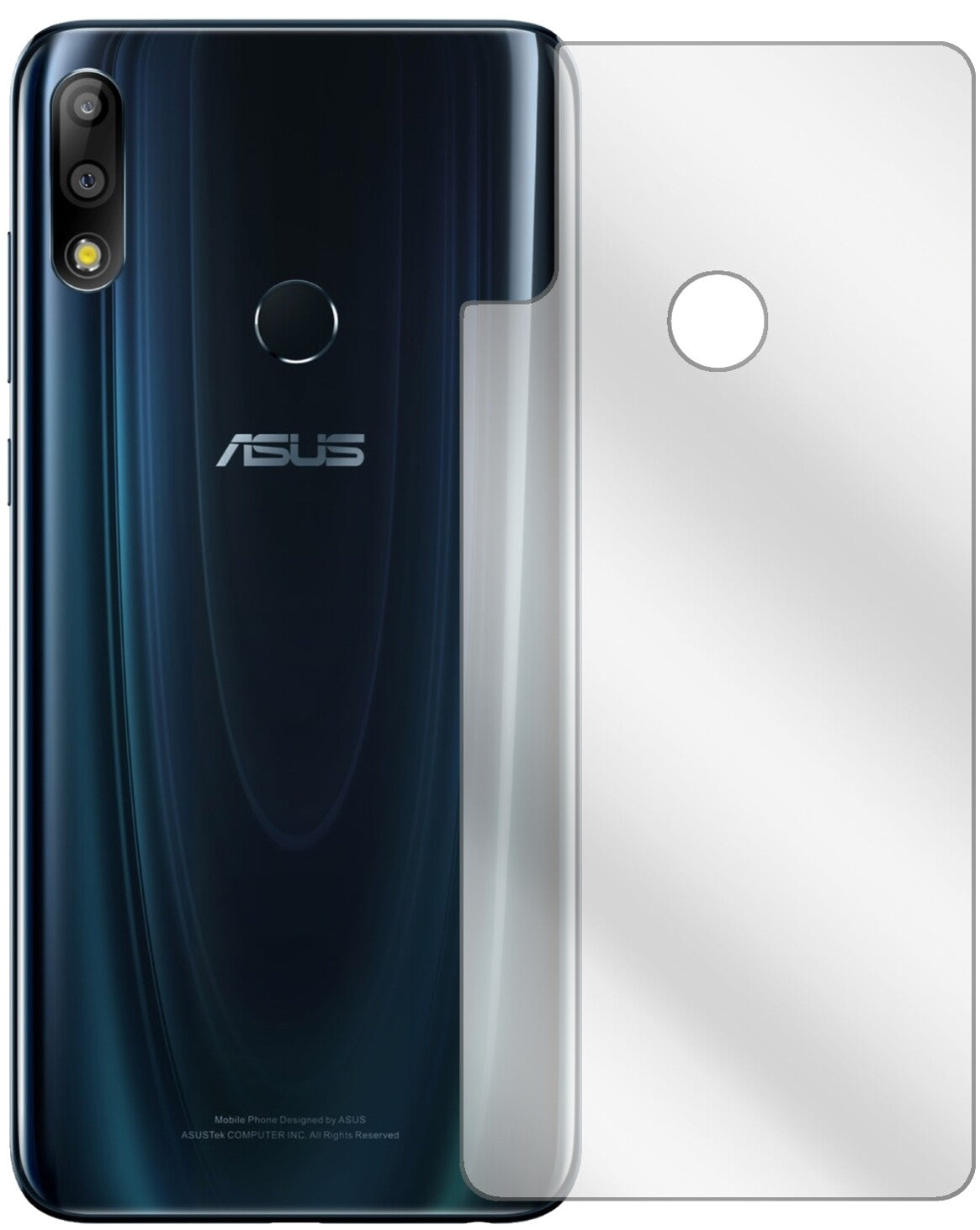 AsusZenFone Max Pro (M2) Rückseite mit aufgebrachter dipos Displayschutzfolie, glasklare Darstellung ohne Einschränkungen