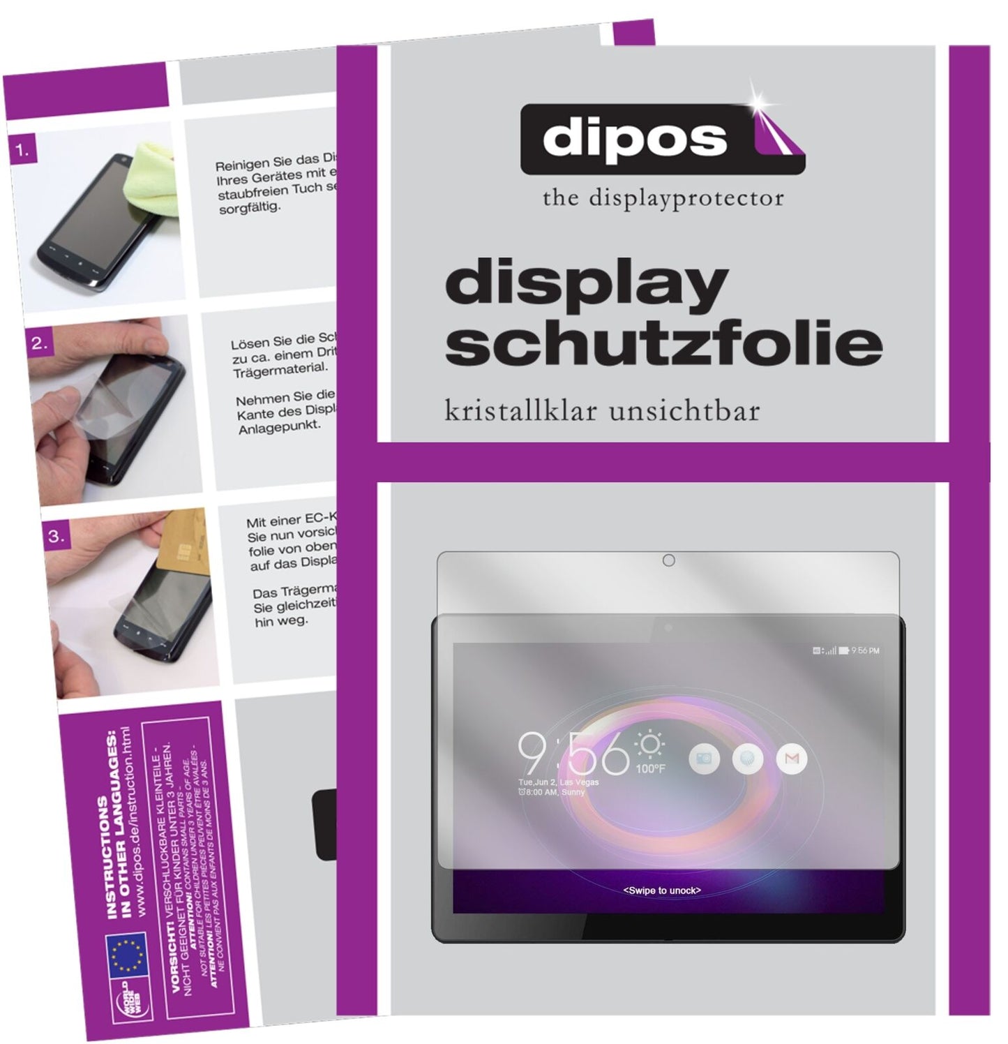 BeneveTablet PC 10.1 Zoll mit aufgebrachter dipos Displayschutzfolie, glasklare Darstellung ohne Einschränkungen
