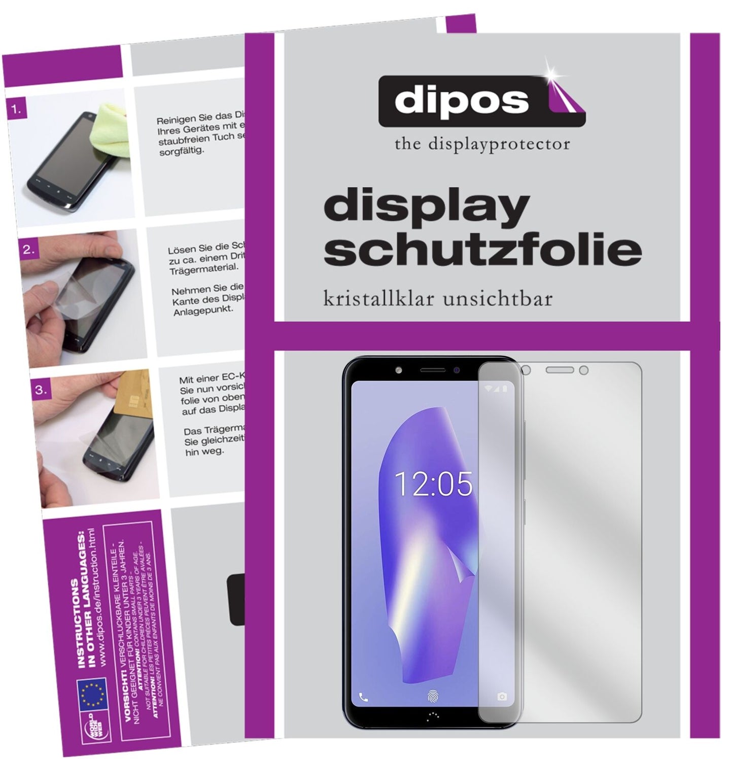 BQAquaris C mit aufgebrachter dipos Displayschutzfolie, glasklare Darstellung ohne Einschränkungen