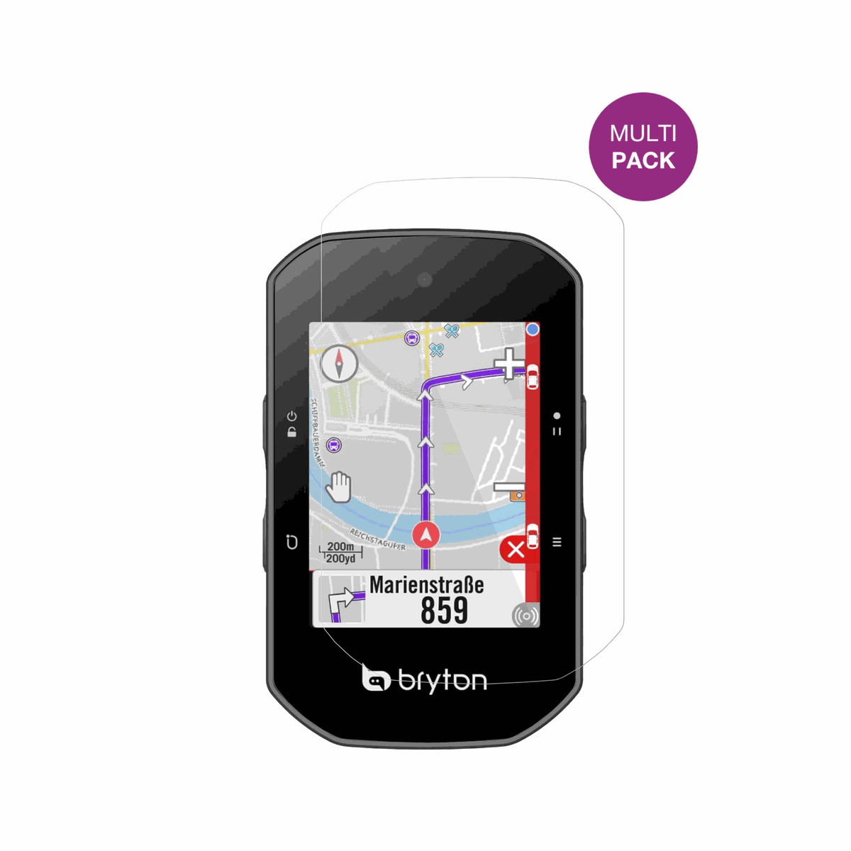 BrytonRider S500 mit aufgebrachter dipos Displayschutzfolie, glasklare Darstellung ohne Einschränkungen