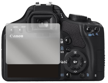CanonEOS 500D mit aufgebrachter dipos Displayschutzfolie, glasklare Darstellung ohne Einschränkungen