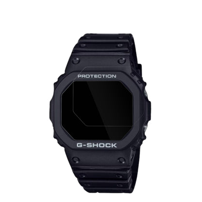 CasioG-Shock DW-5000R-1A mit aufgebrachter dipos Displayschutzfolie, glasklare Darstellung ohne Einschränkungen