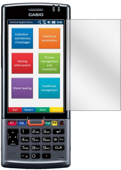 CasioIT-G500-CE mit aufgebrachter dipos Displayschutzfolie, glasklare Darstellung ohne Einschränkungen