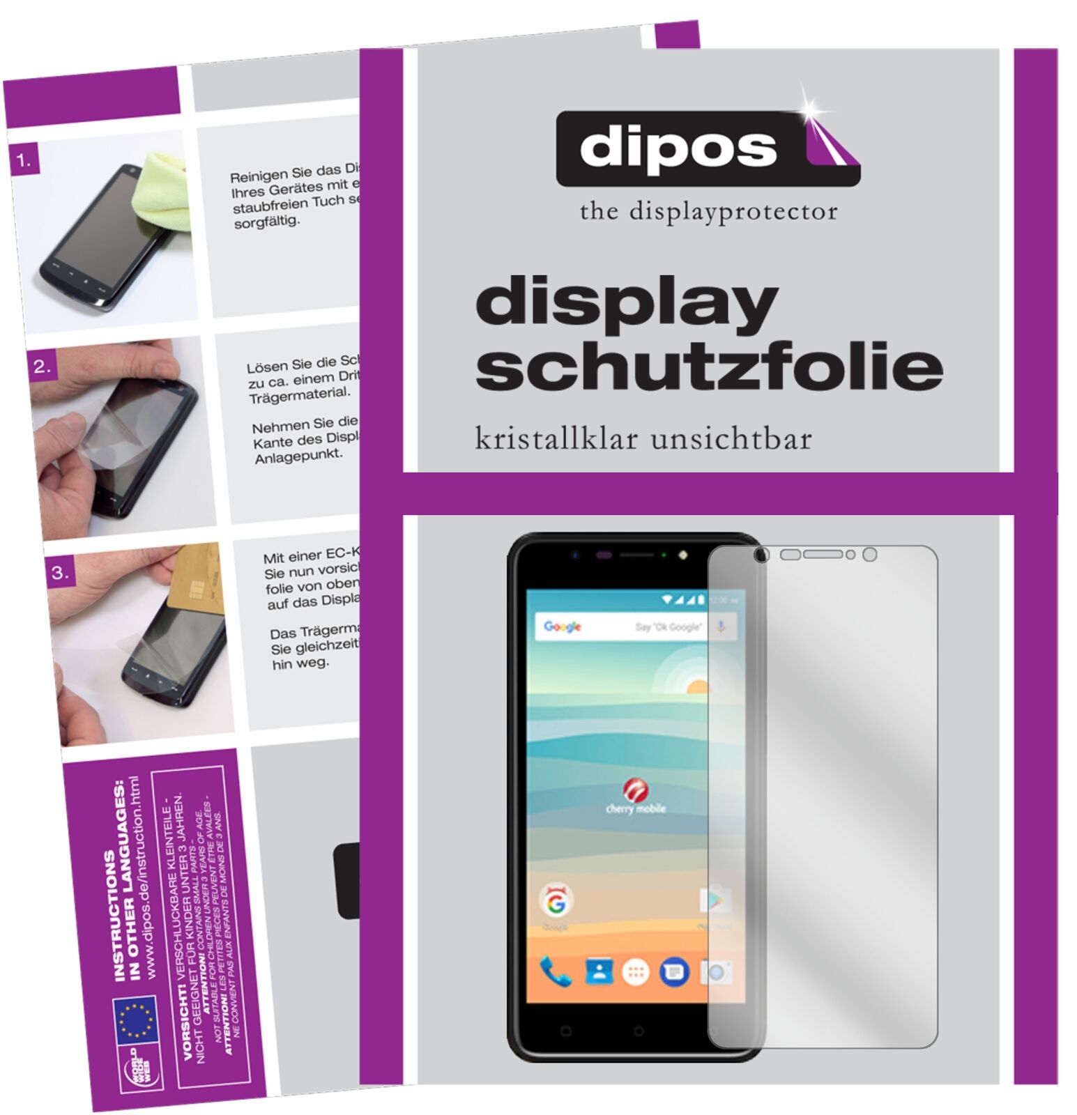 CherryMobile Flare S6 mit aufgebrachter dipos Displayschutzfolie, glasklare Darstellung ohne Einschränkungen