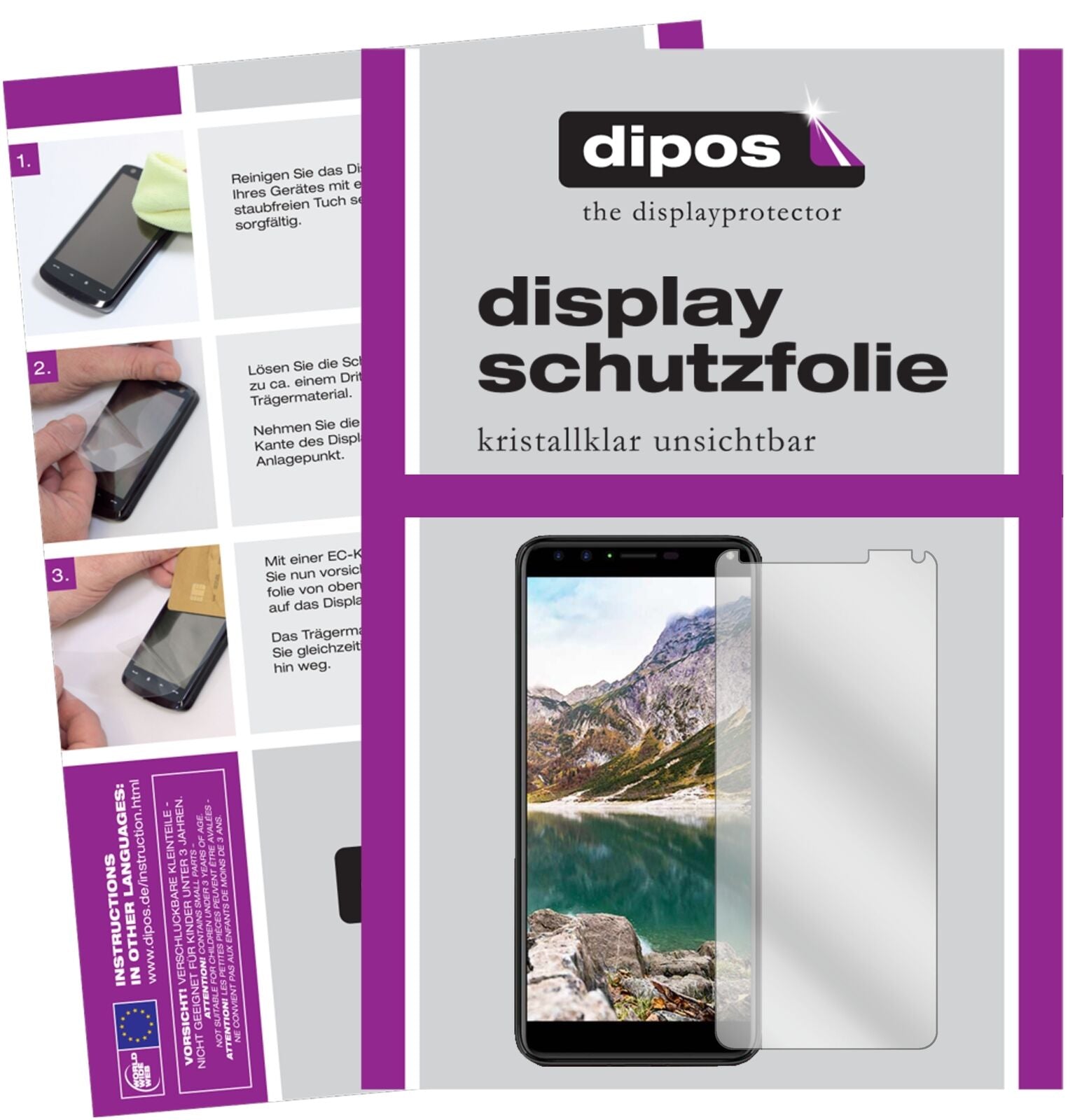 CherryMobile Flare S6 Plus mit aufgebrachter dipos Displayschutzfolie, glasklare Darstellung ohne Einschränkungen