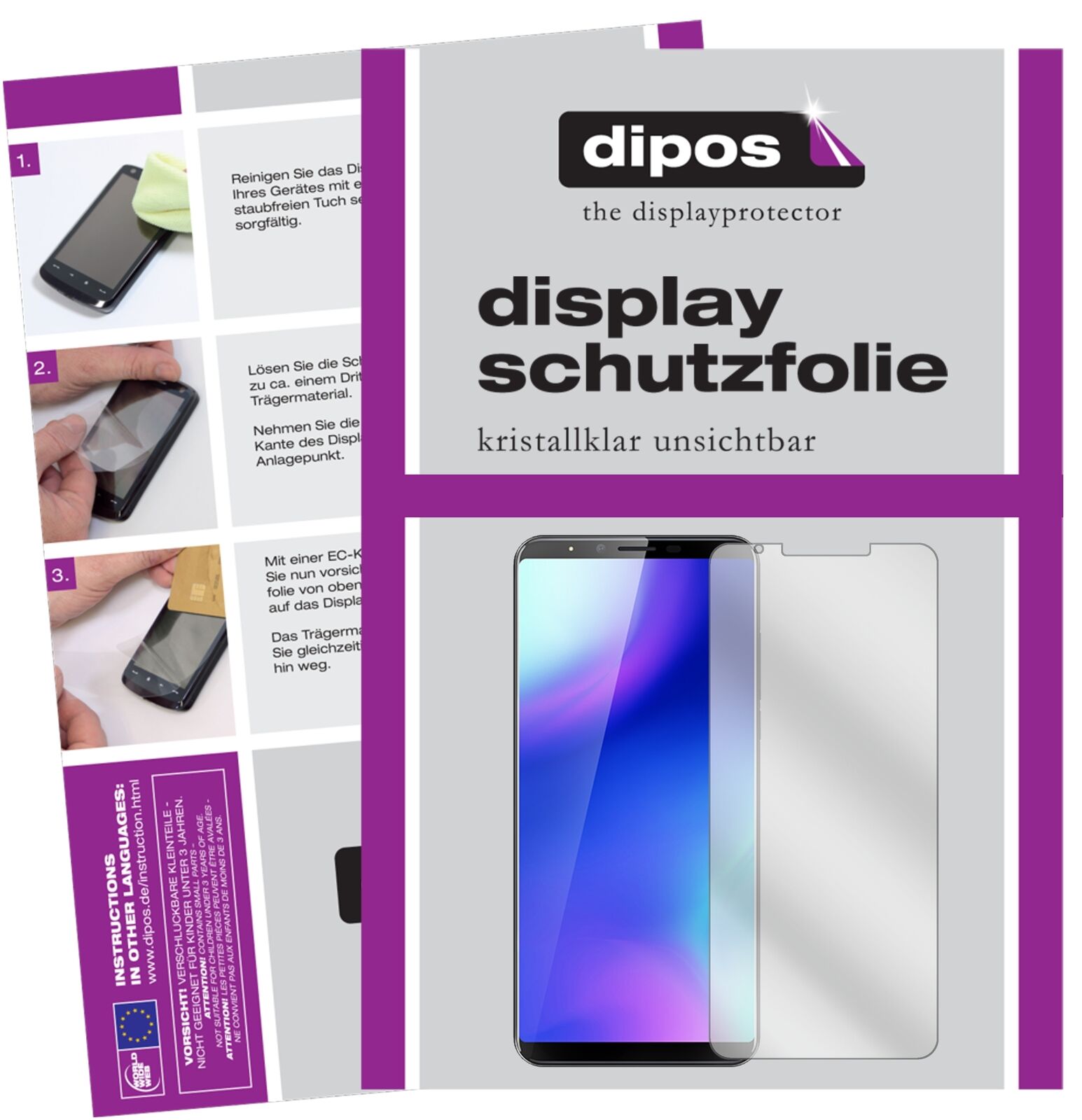 CubotX18 Plus mit aufgebrachter dipos Displayschutzfolie, glasklare Darstellung ohne Einschränkungen