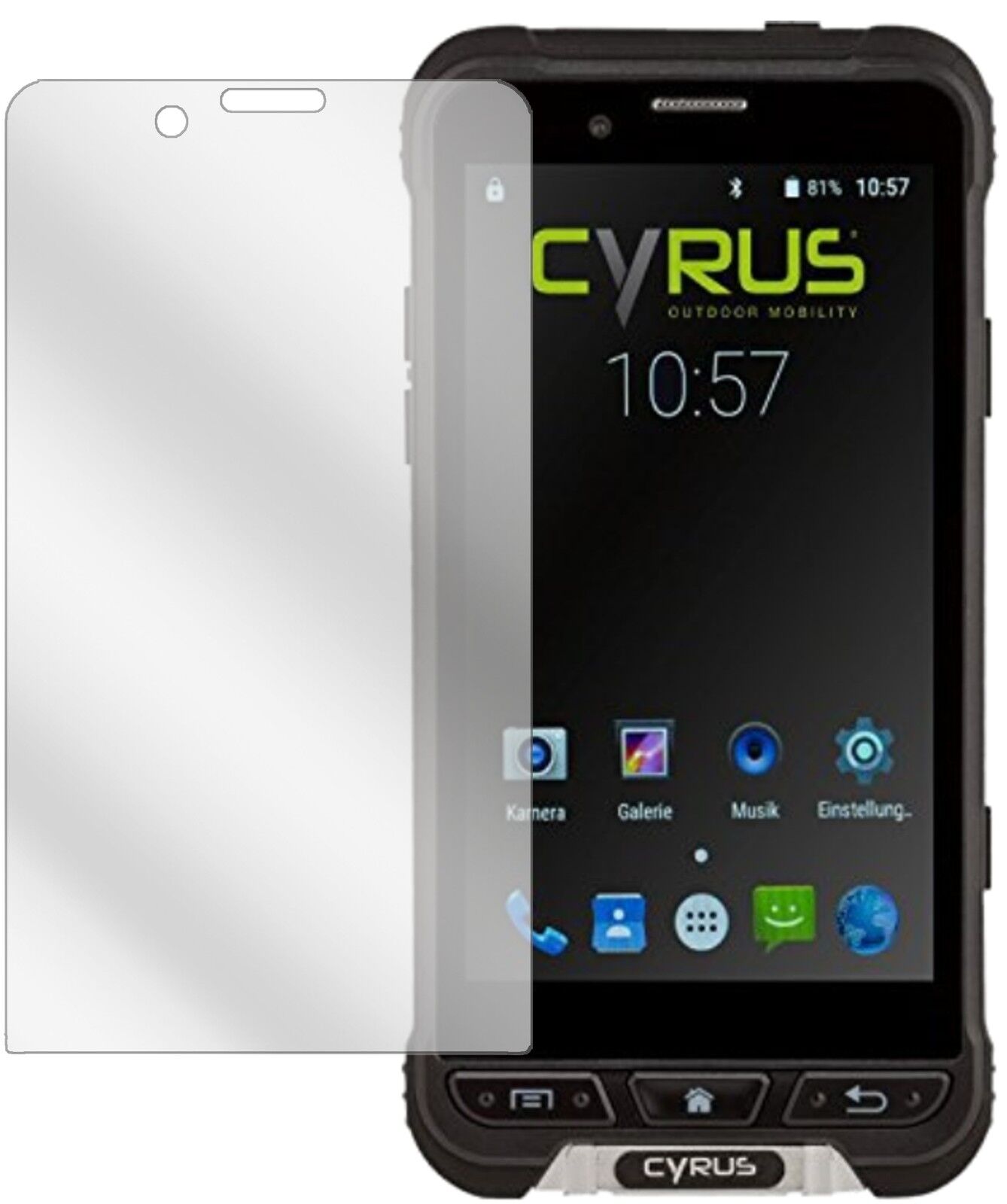 CyrusCYR10090 CS35 mit aufgebrachter dipos Displayschutzfolie, glasklare Darstellung ohne Einschränkungen