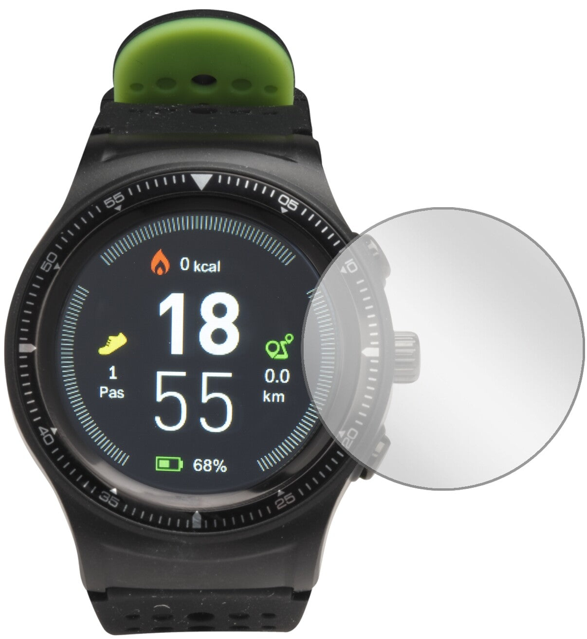 DENVERSW-500 Smartwatch mit aufgebrachter dipos Displayschutzfolie, glasklare Darstellung ohne Einschränkungen