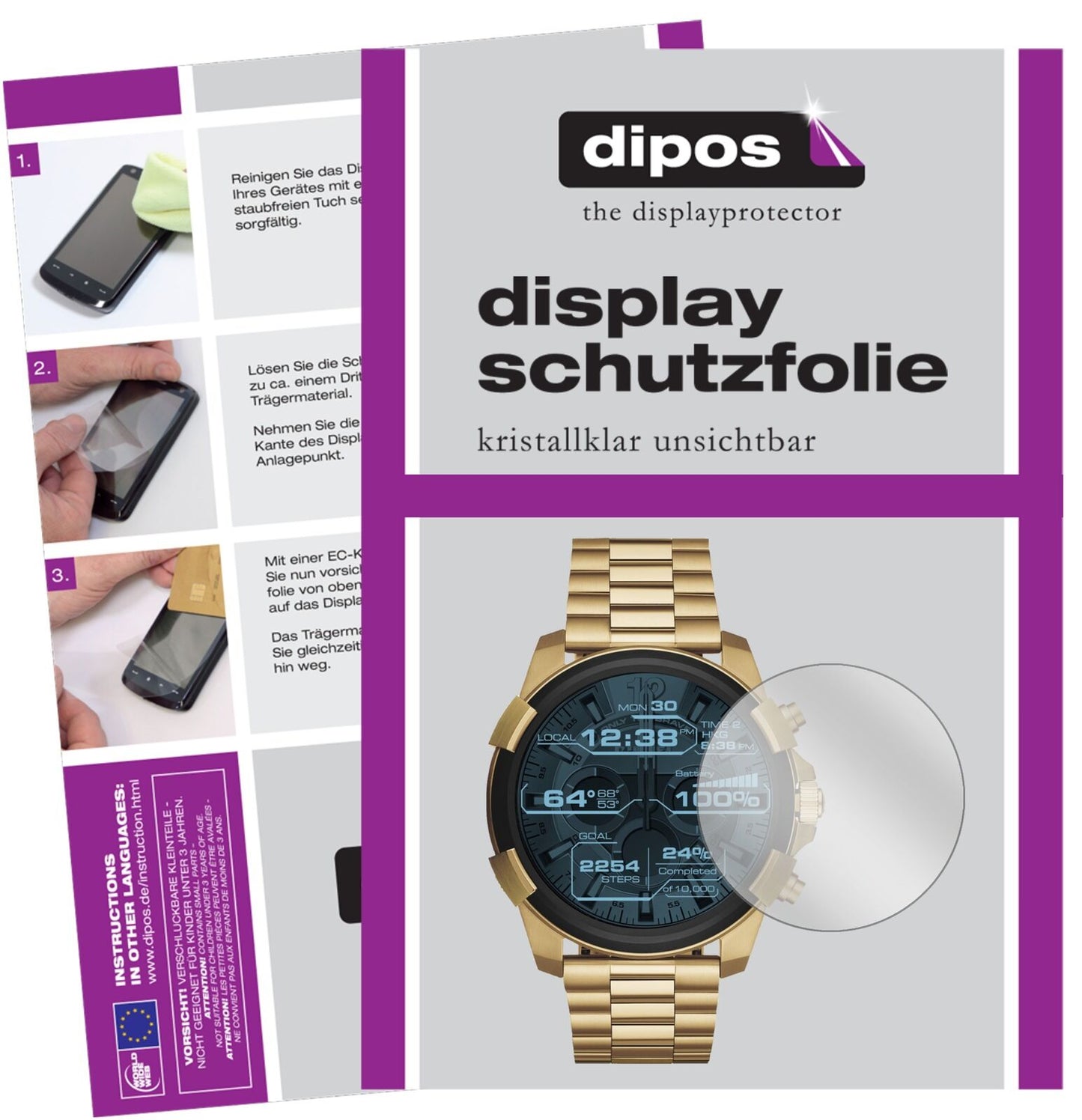 DieselOn Full Guard mit aufgebrachter dipos Displayschutzfolie, glasklare Darstellung ohne Einschränkungen