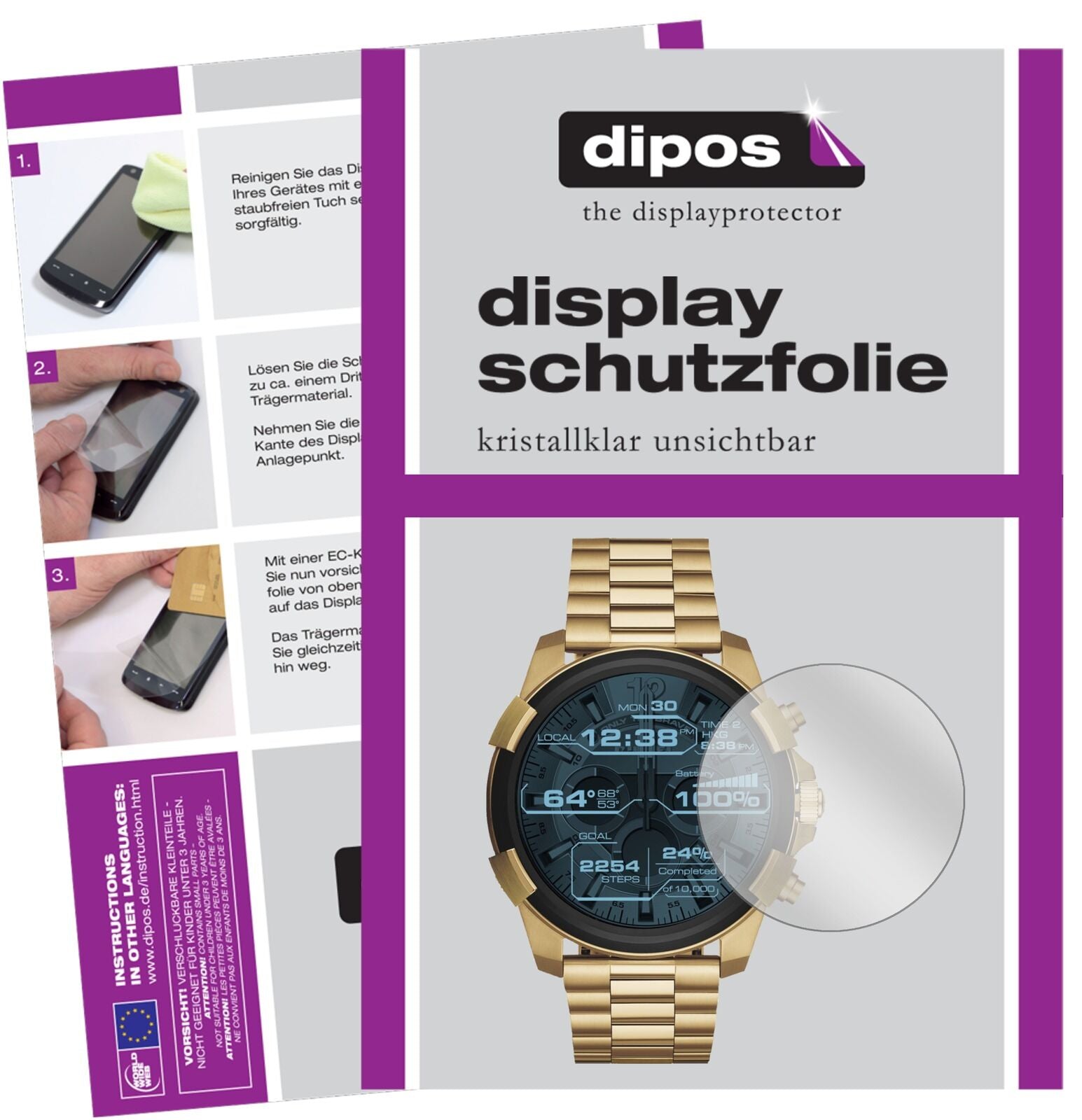 DieselOn Full Guard mit aufgebrachter dipos Displayschutzfolie, glasklare Darstellung ohne Einschränkungen