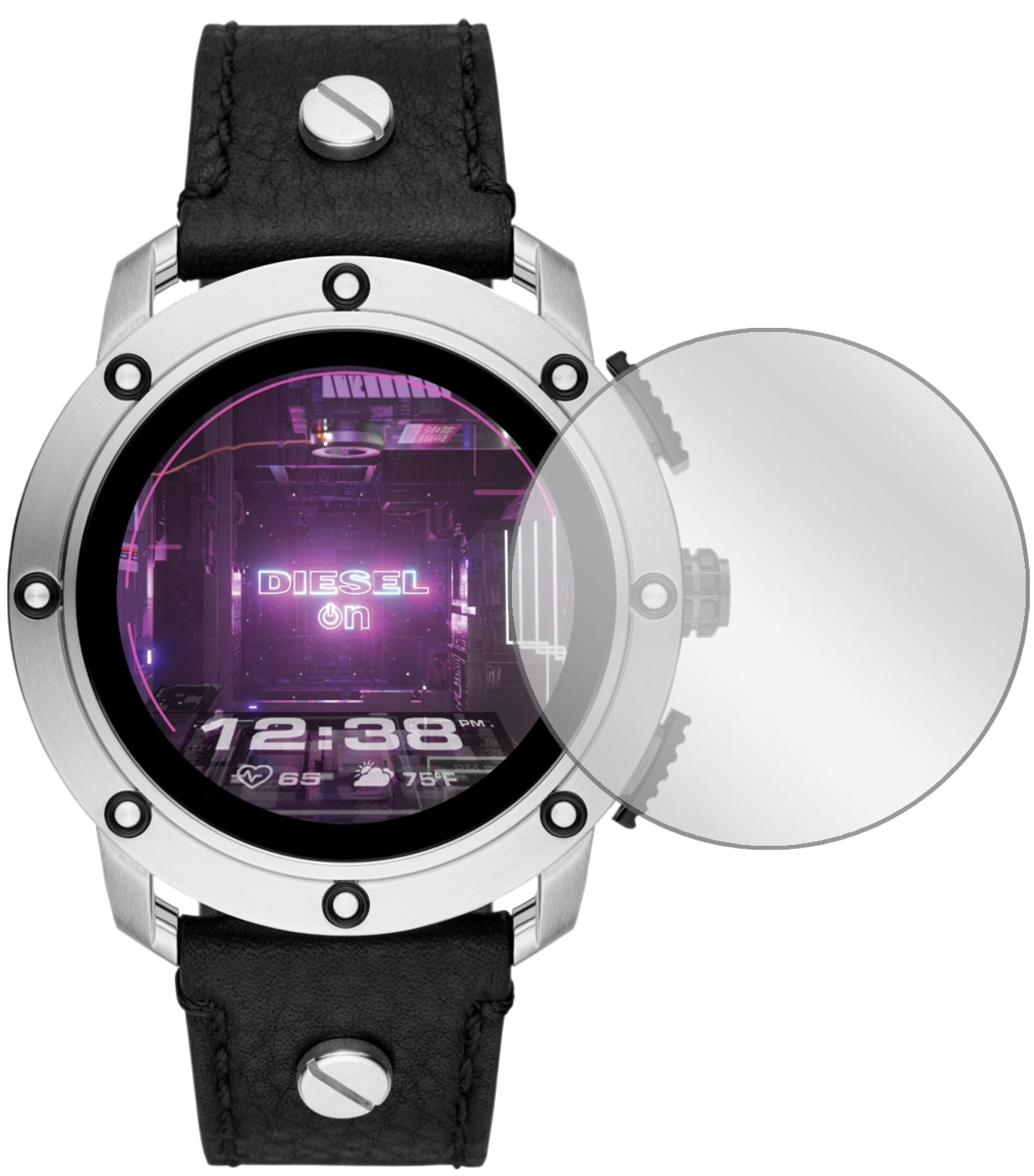 DieselOn Smartwatch Axial mit aufgebrachter dipos Displayschutzfolie, glasklare Darstellung ohne Einschränkungen