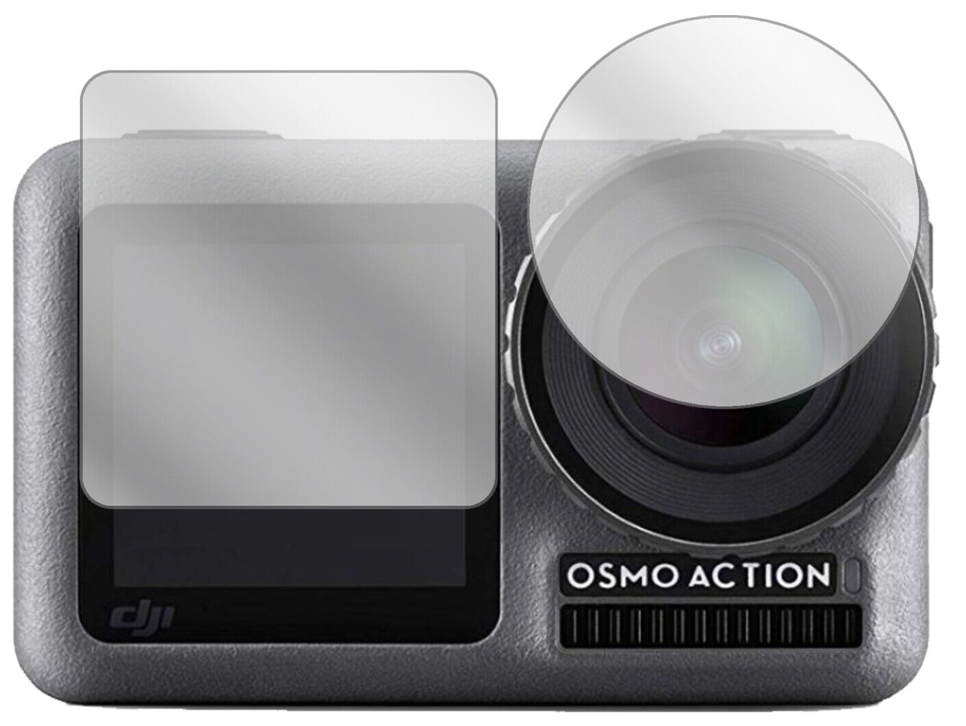 DJIOsmo Action mit aufgebrachter dipos Displayschutzfolie, glasklare Darstellung ohne Einschränkungen