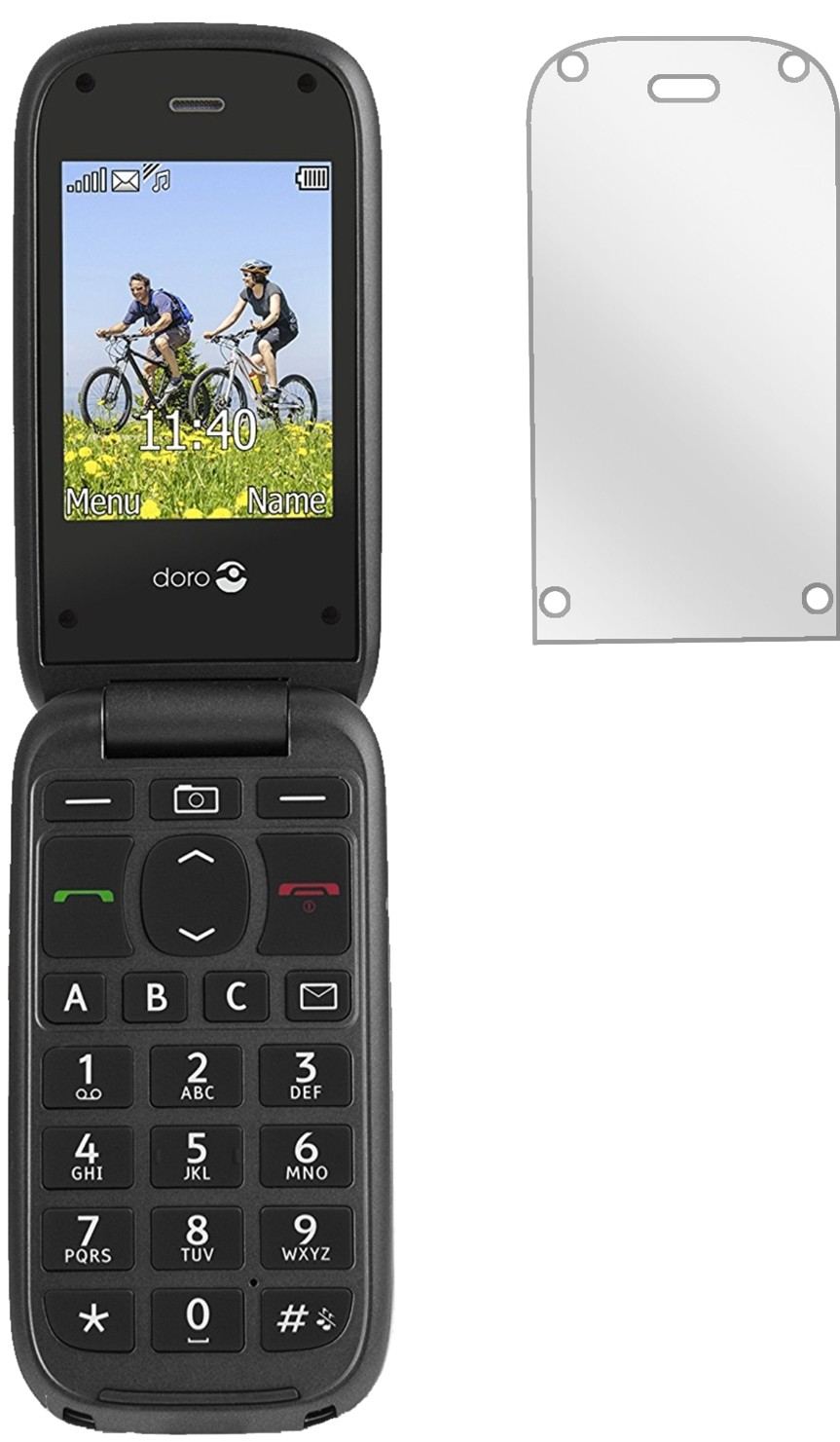 DoroPhoneEasy 613 mit aufgebrachter dipos Displayschutzfolie, glasklare Darstellung ohne Einschränkungen