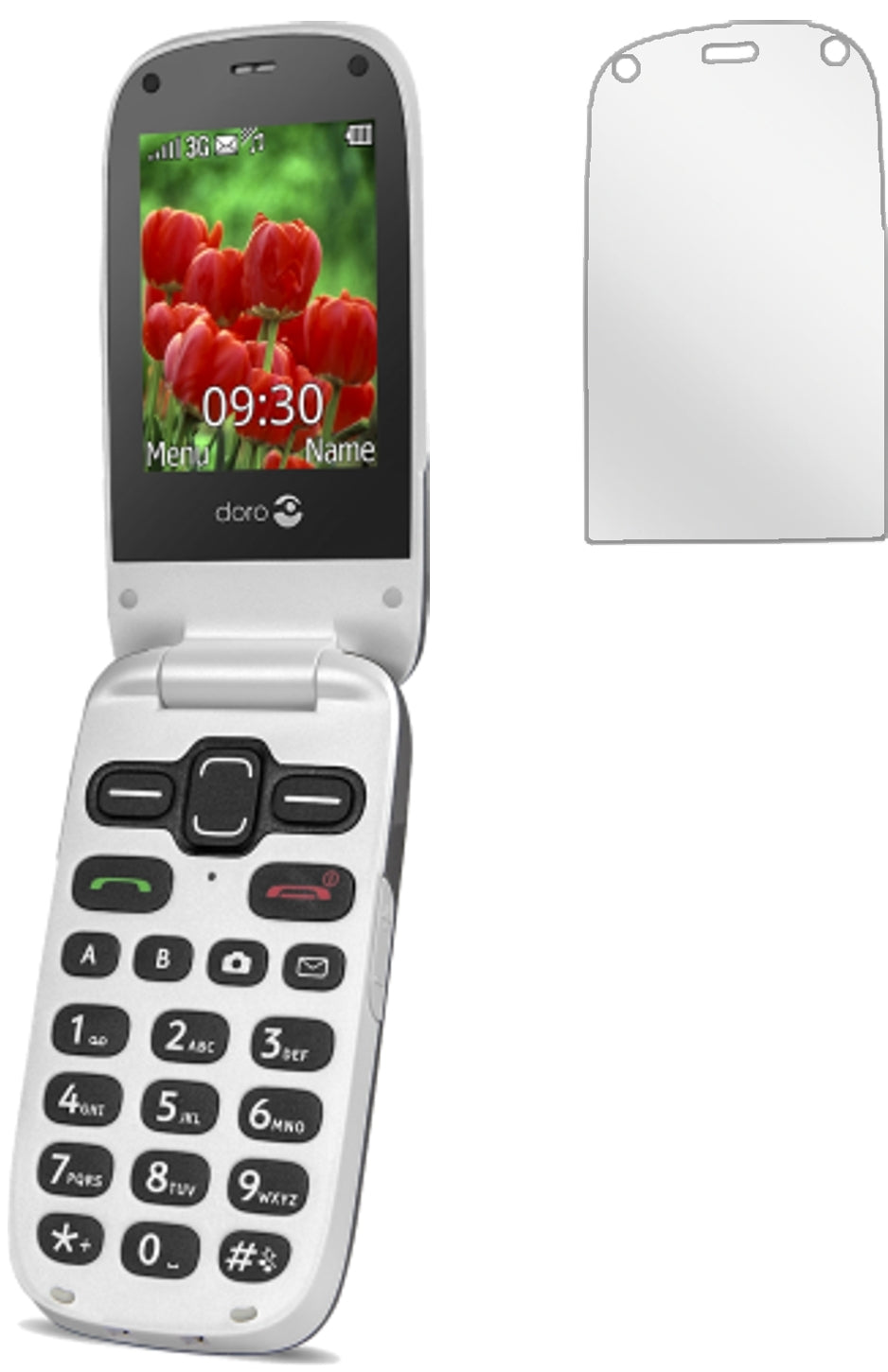 DoroSecure 628 mit aufgebrachter dipos Displayschutzfolie, glasklare Darstellung ohne Einschränkungen