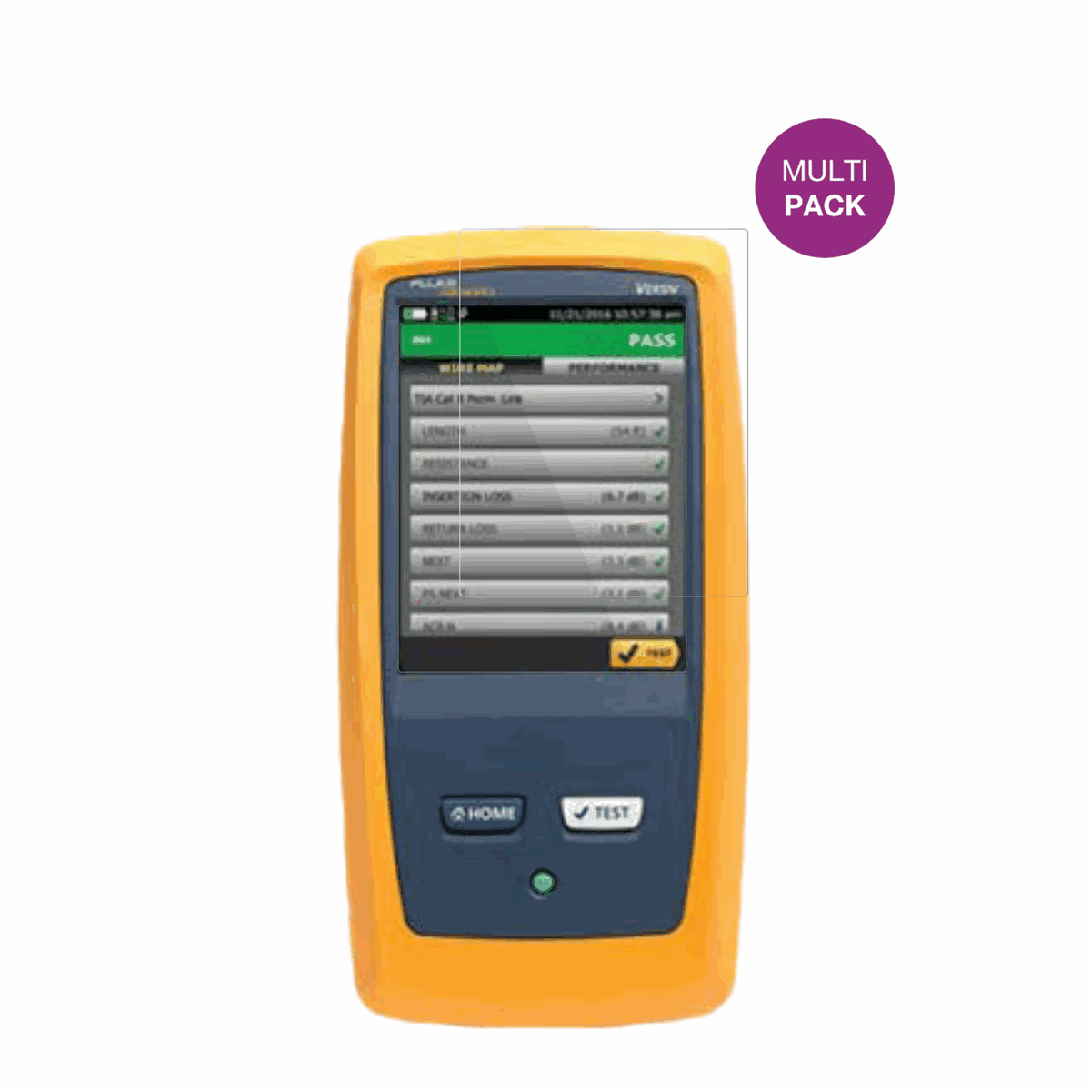 FlukeDSX8000 mit aufgebrachter dipos Displayschutzfolie, glasklare Darstellung ohne Einschränkungen