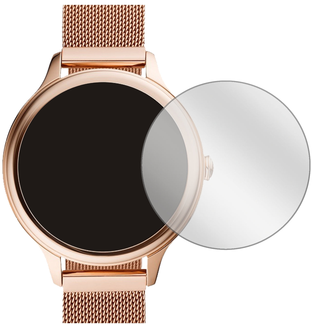 FossilGen 5E (44mm) mit aufgebrachter dipos Displayschutzfolie, glasklare Darstellung ohne Einschränkungen