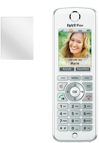 Fritz!Fon C4AVM mit aufgebrachter dipos Displayschutzfolie, glasklare Darstellung ohne Einschränkungen