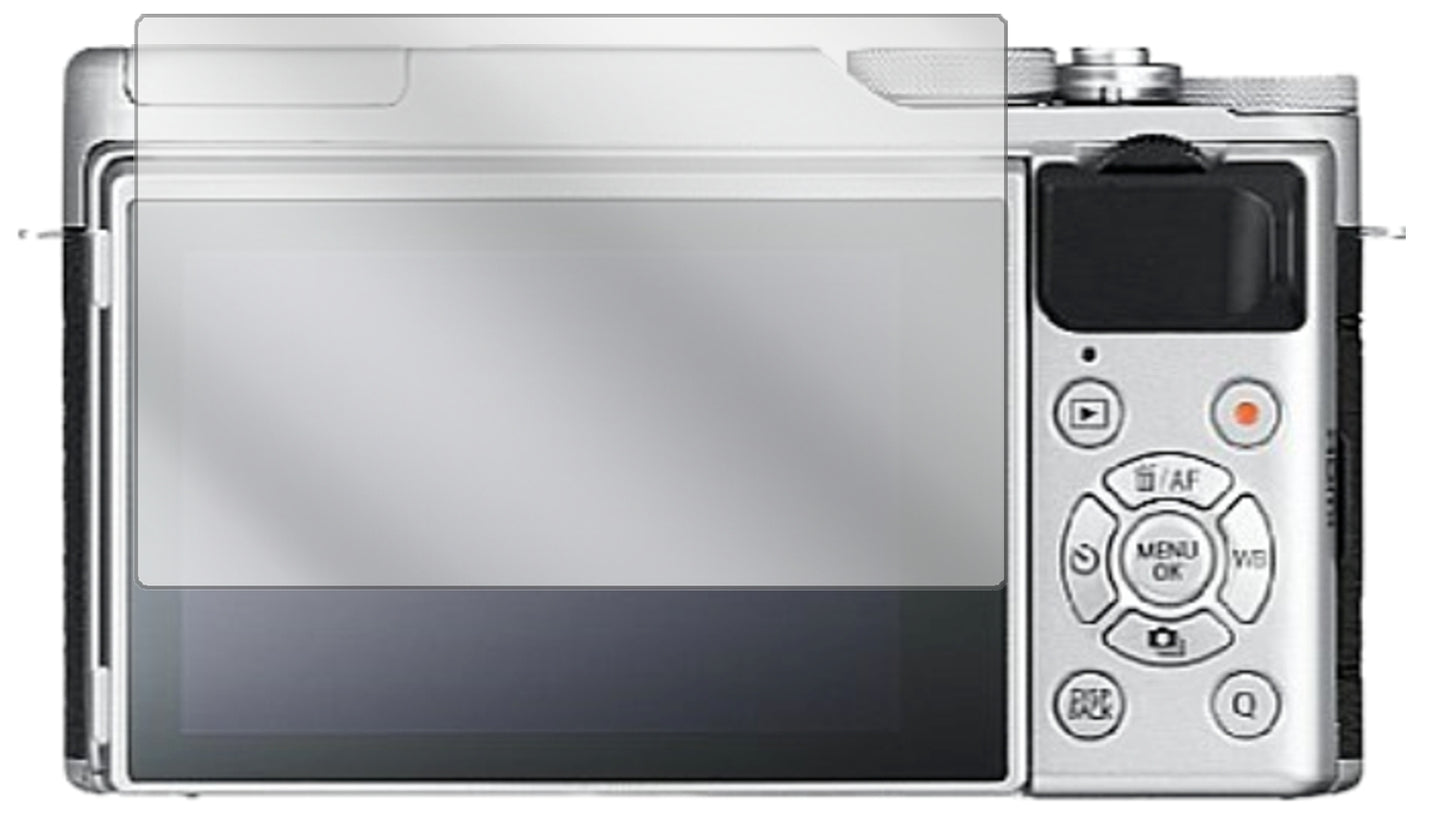 FujifilmX-A10 mit aufgebrachter dipos Displayschutzfolie, glasklare Darstellung ohne Einschränkungen