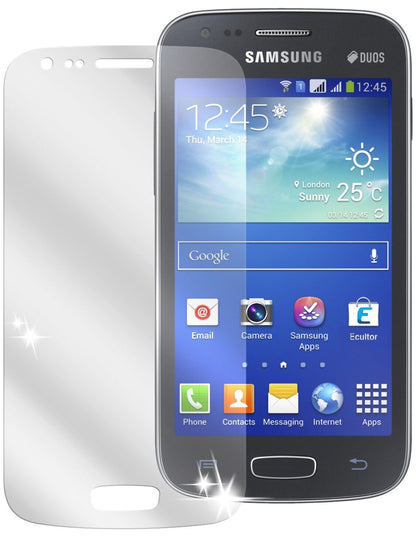 Galaxy Ace 3Samsung mit aufgebrachter dipos Displayschutzfolie, glasklare Darstellung ohne Einschränkungen