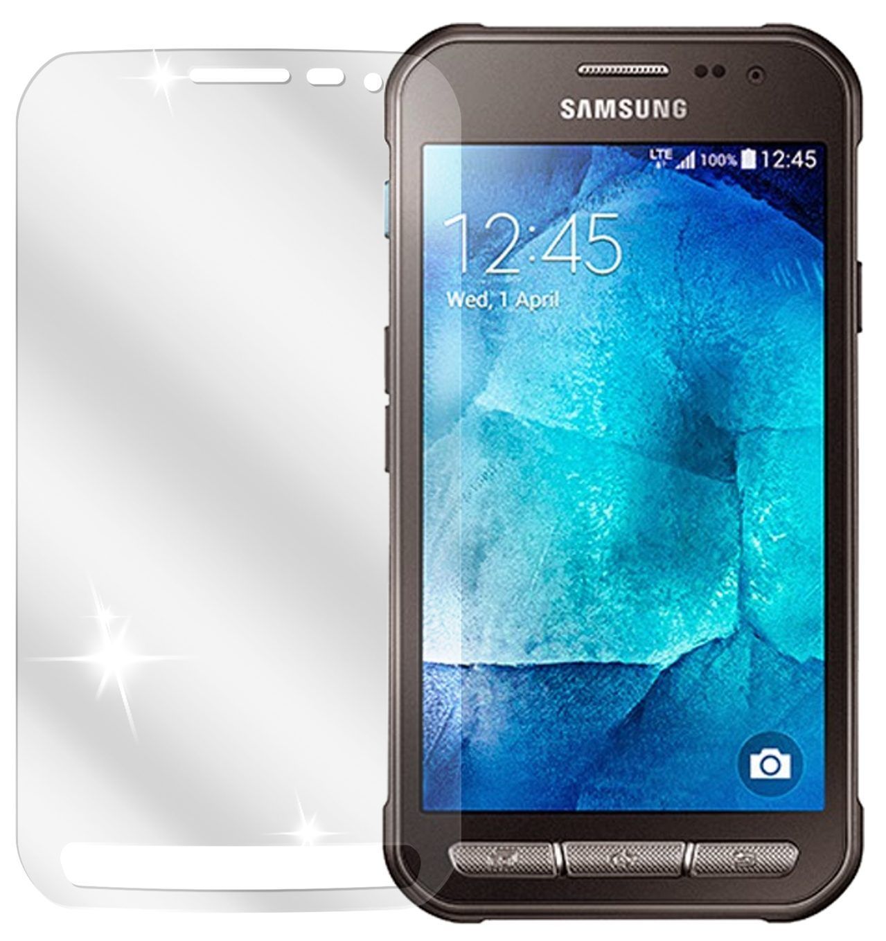 Galaxy Xcover 3Samsung mit aufgebrachter dipos Displayschutzfolie, glasklare Darstellung ohne Einschränkungen